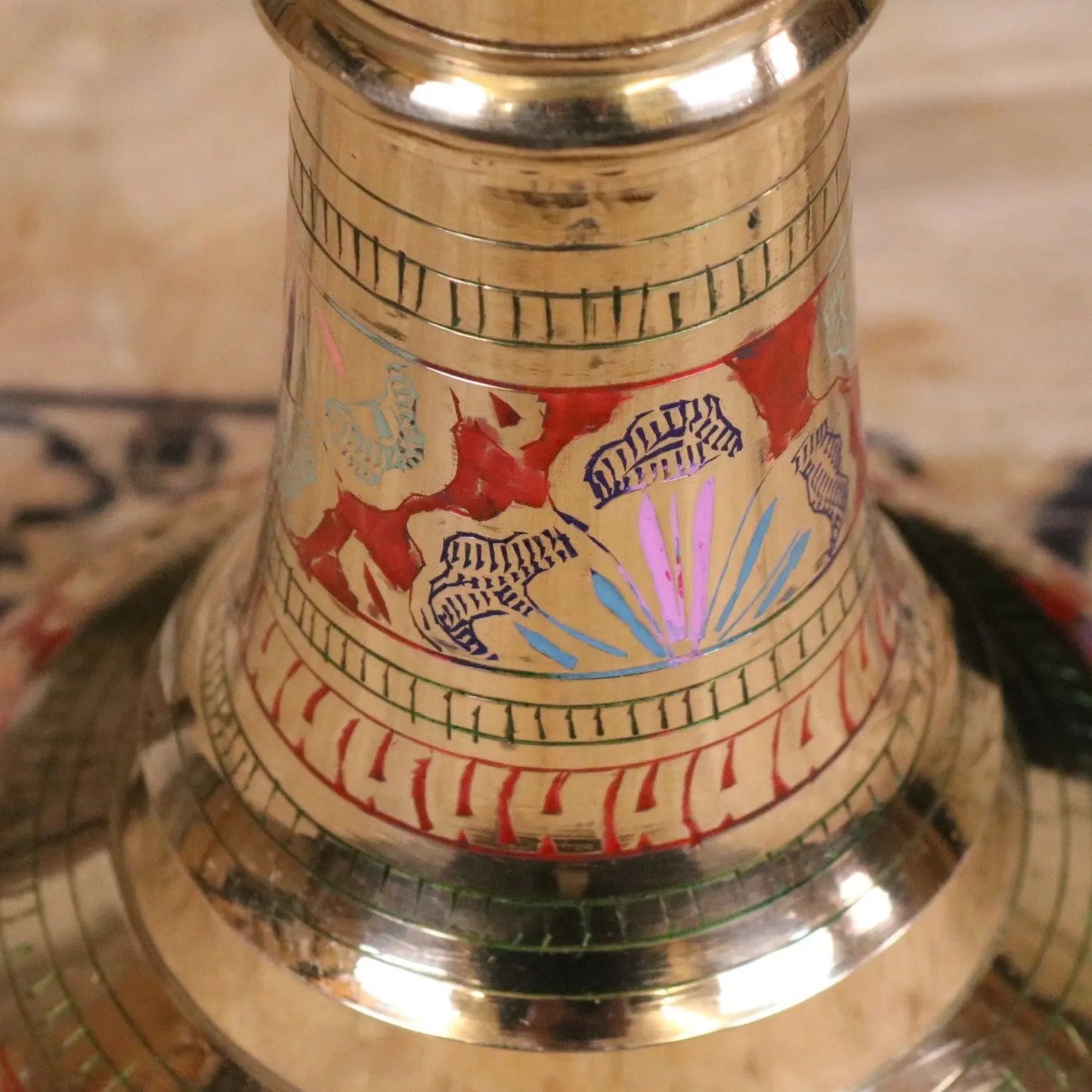 Vintage Brass Vase 92cm Large Hand Painted and Etched