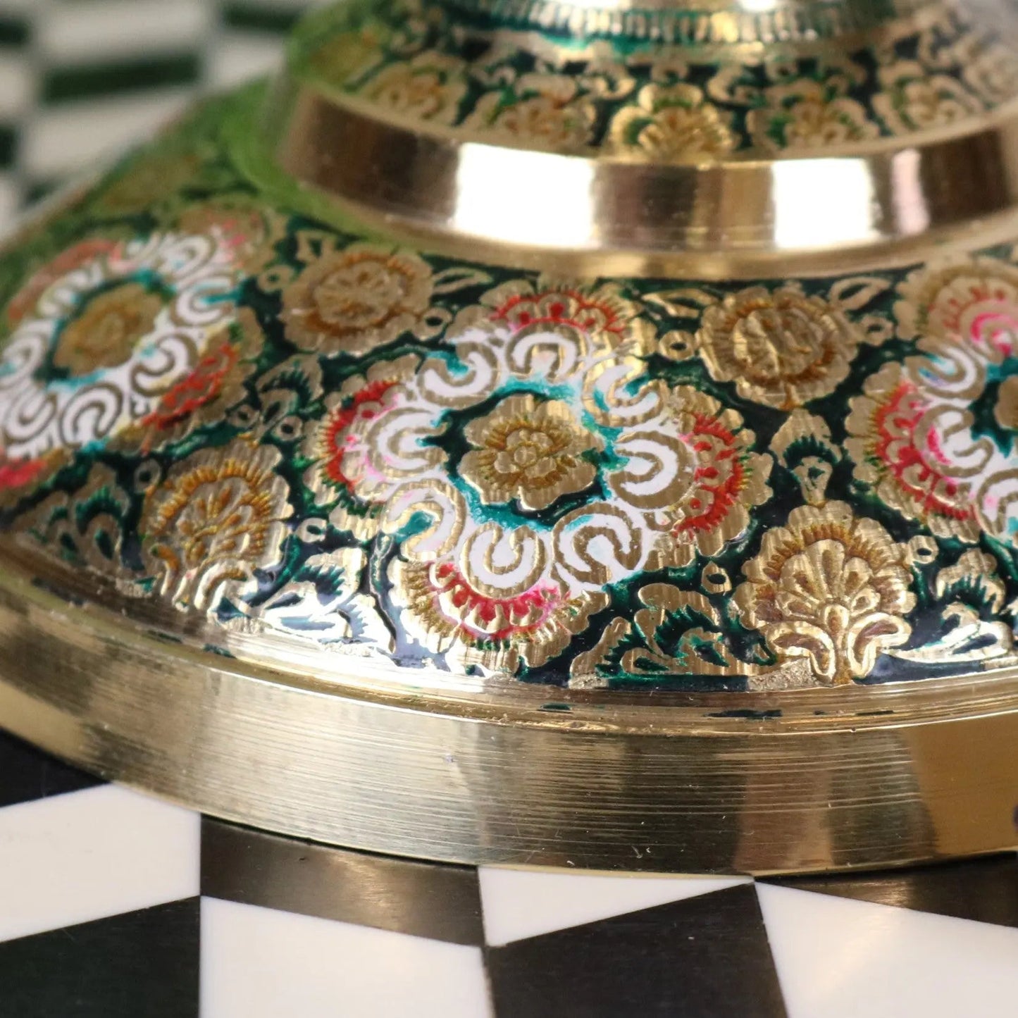 Vintage Brass Vase Pair 45cm Hand Painted and Etched