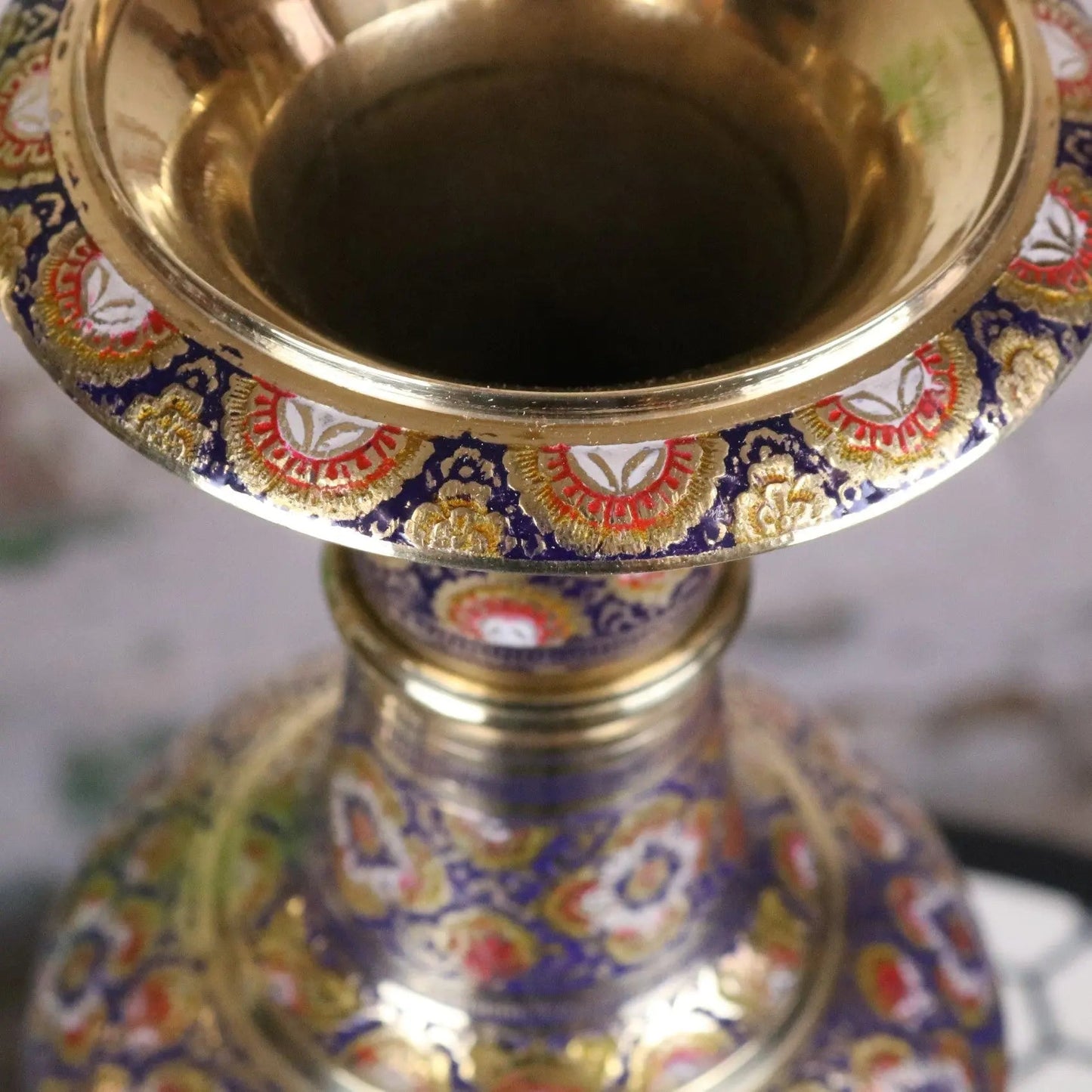 Vintage Brass Vase Pair 45cm Hand Painted and Etched