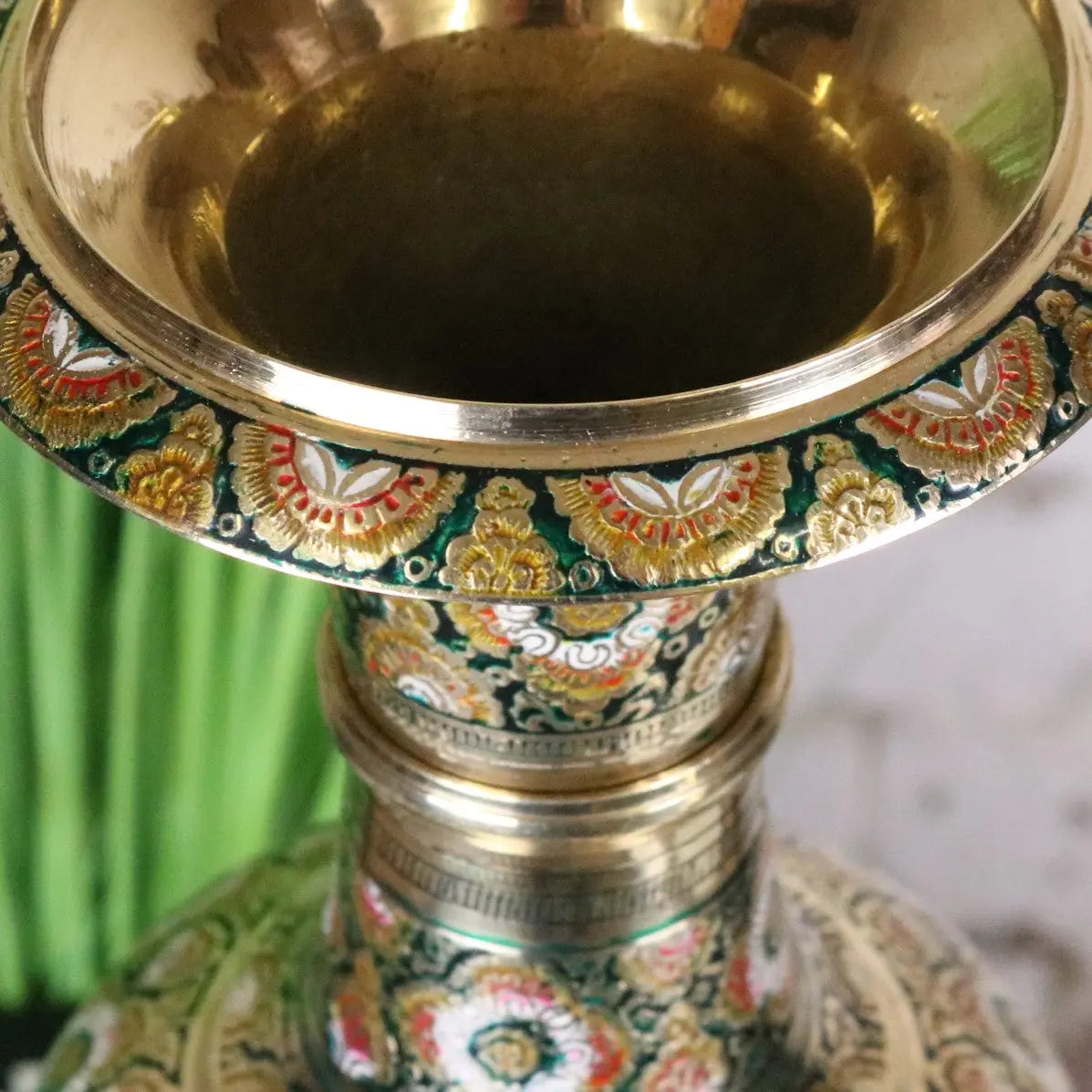 Vintage Brass Vase Pair 45cm Hand Painted and Etched