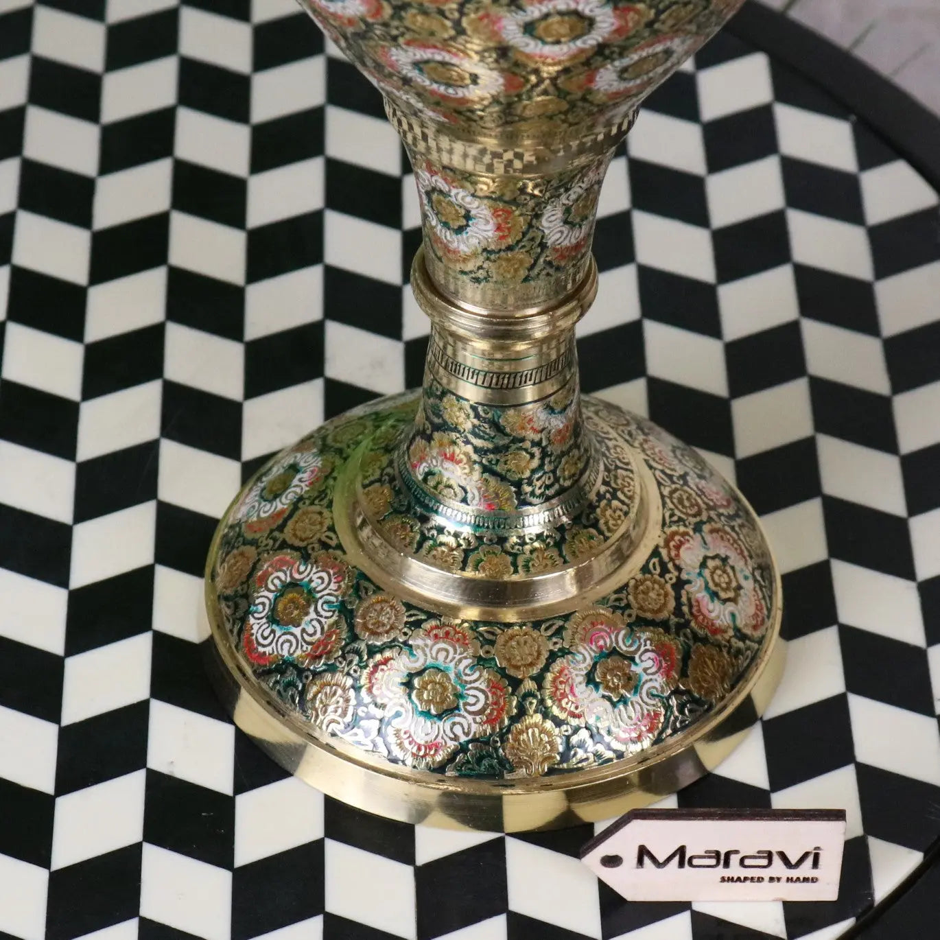 Vintage Brass Vase Pair 45cm Hand Painted and Etched