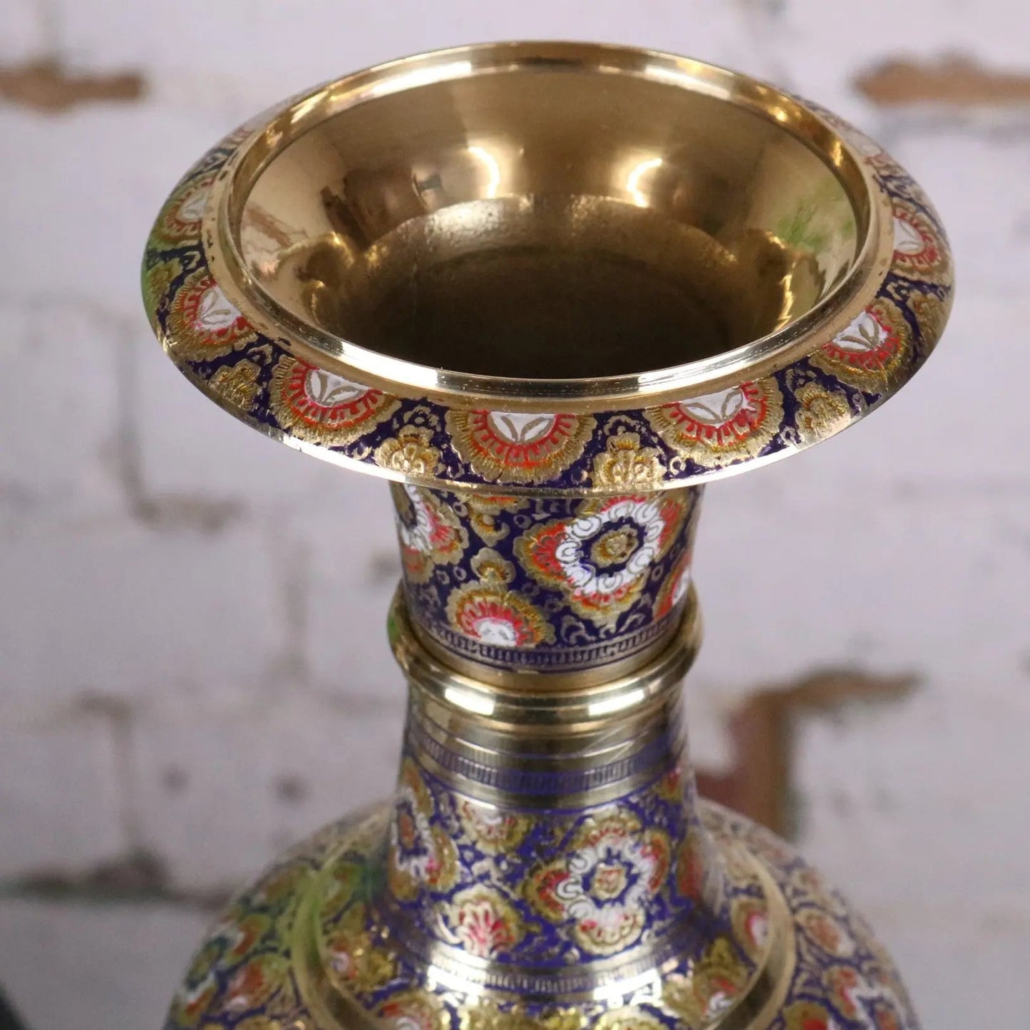 Vintage Brass Vase Pair 45cm Hand Painted and Etched