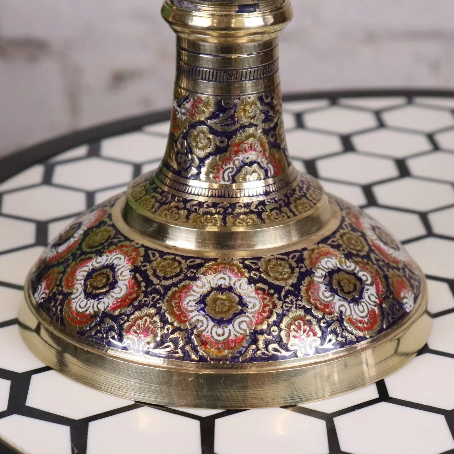 Vintage Brass Vase Pair 45cm Hand Painted and Etched