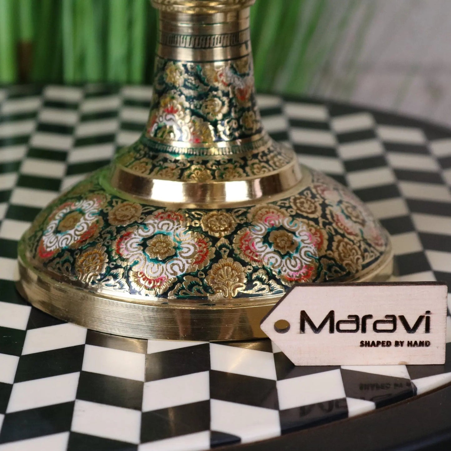 Vintage Brass Vase Pair 45cm Hand Painted and Etched