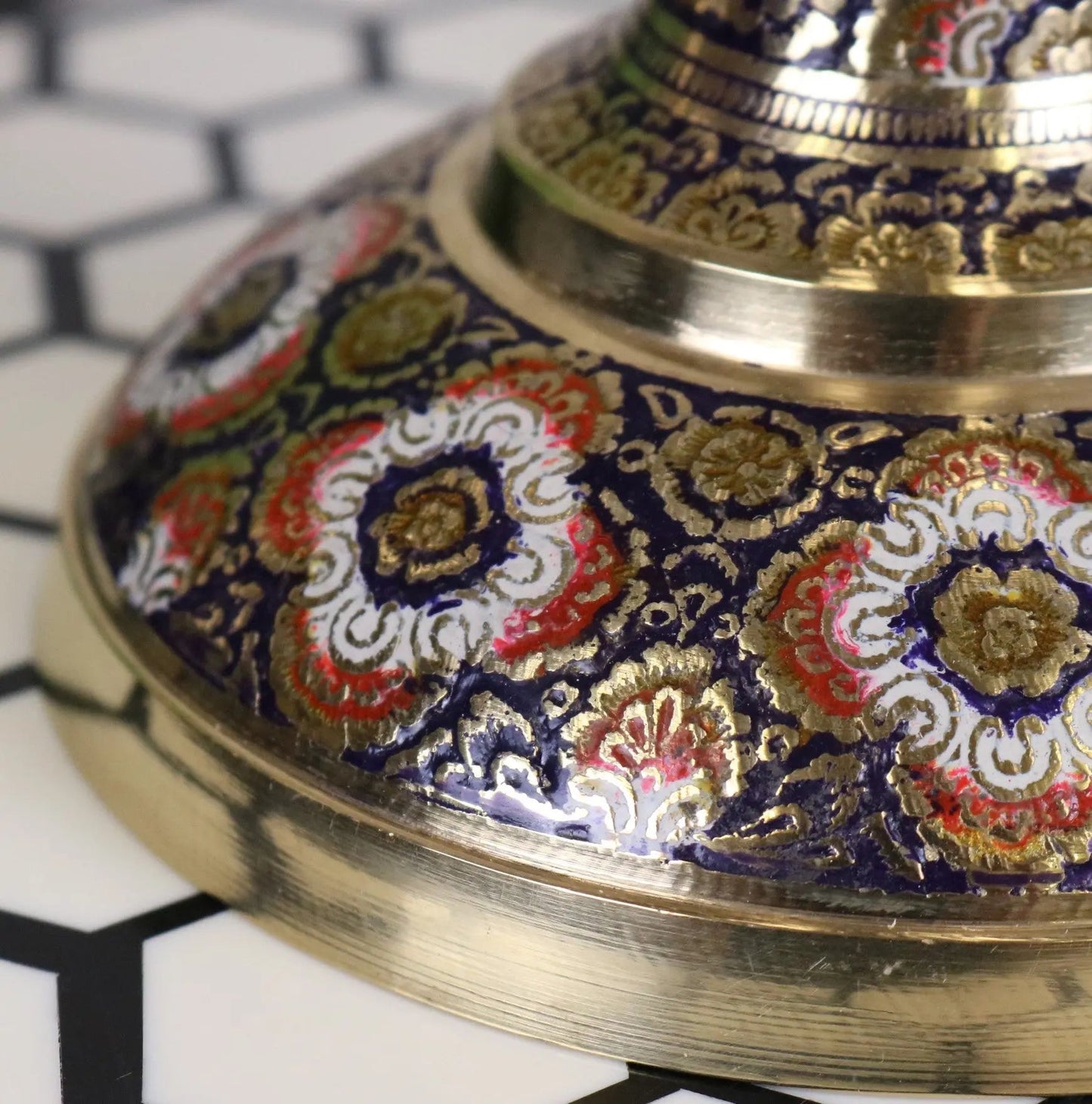 Vintage Brass Vase Pair 45cm Hand Painted and Etched