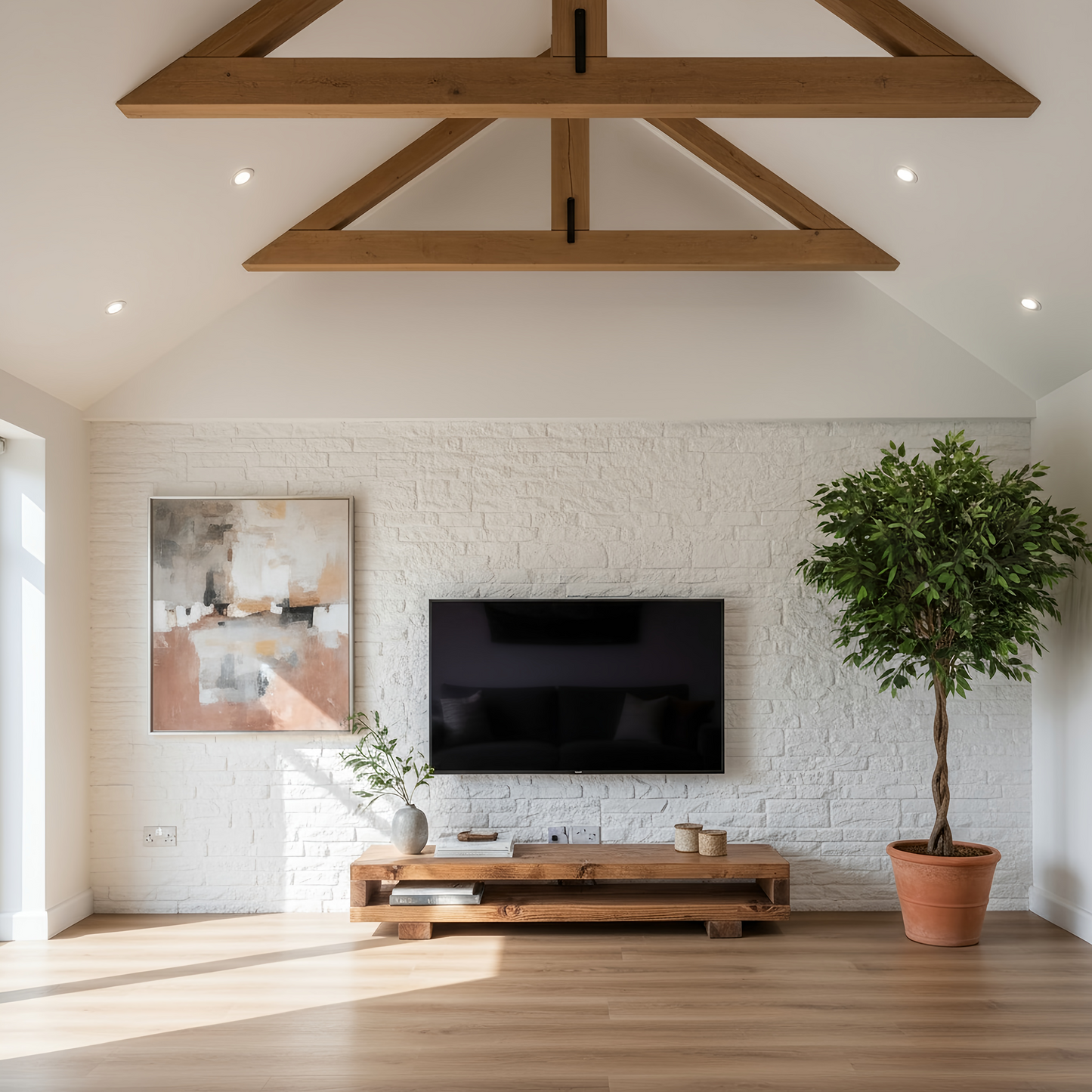 VIOT Low Solid Wood Chunky TV Unit Dark Oak Colour