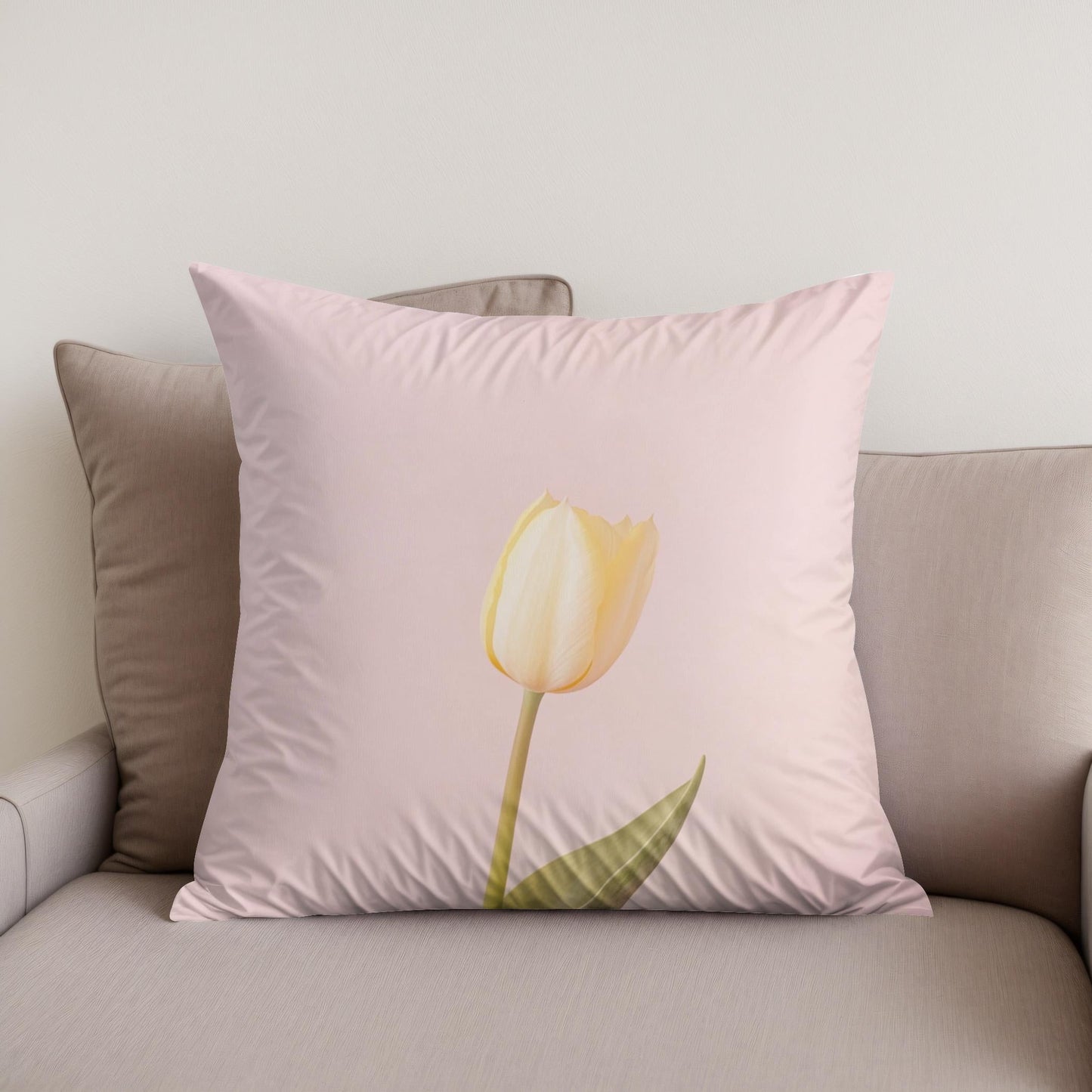 Pastel Yellow Tulip Cotton Cushion