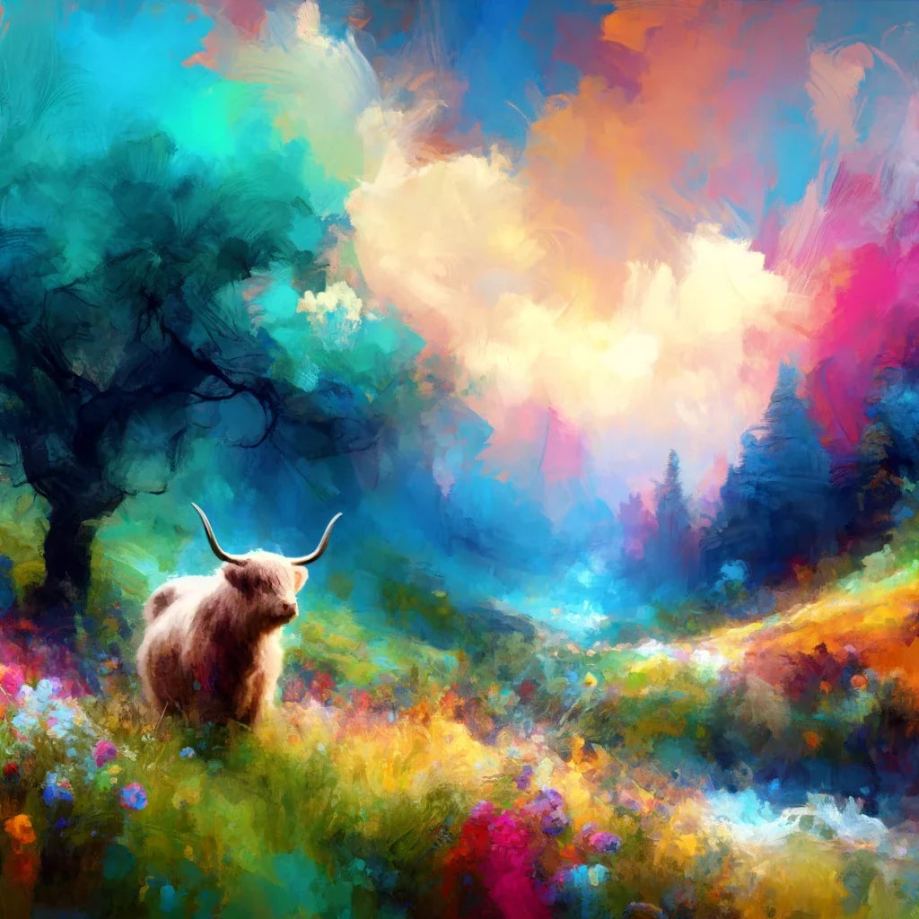 Vivid Highland Cow Escape Canvas