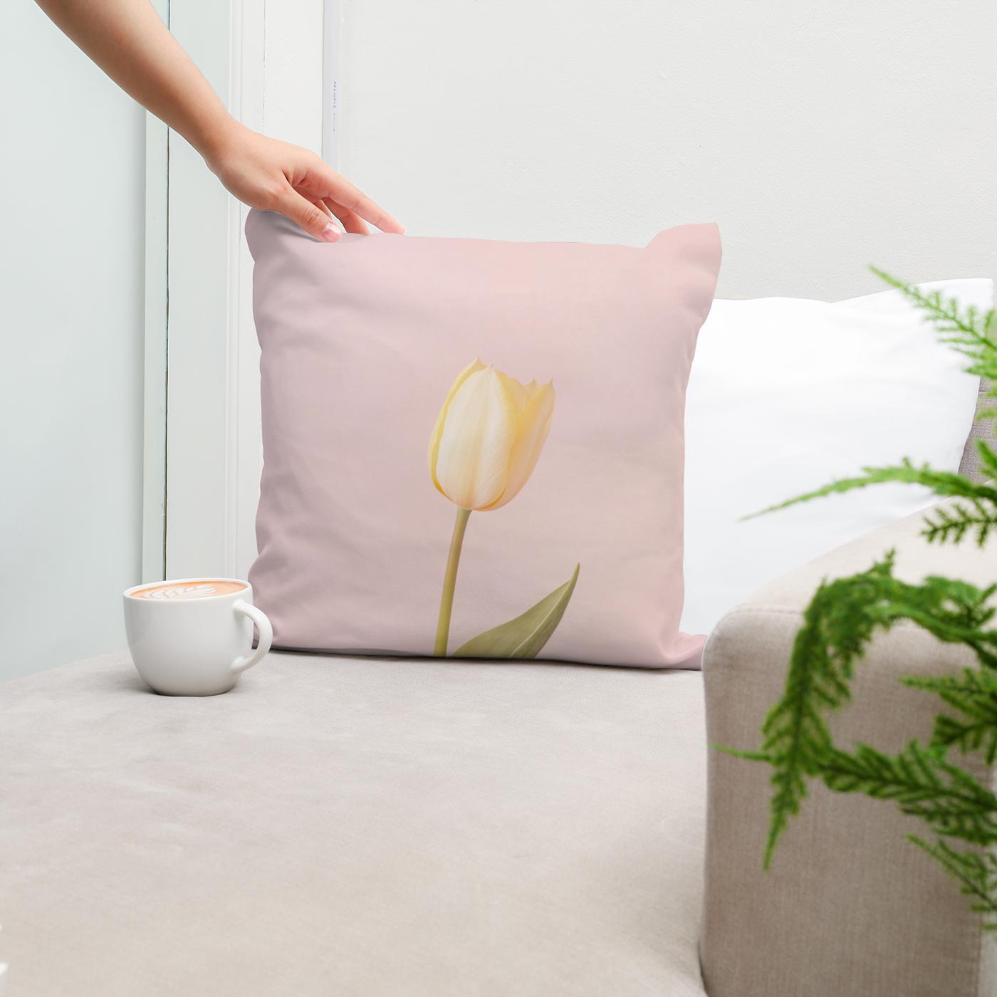 Pastel Yellow Tulip Cotton Cushion