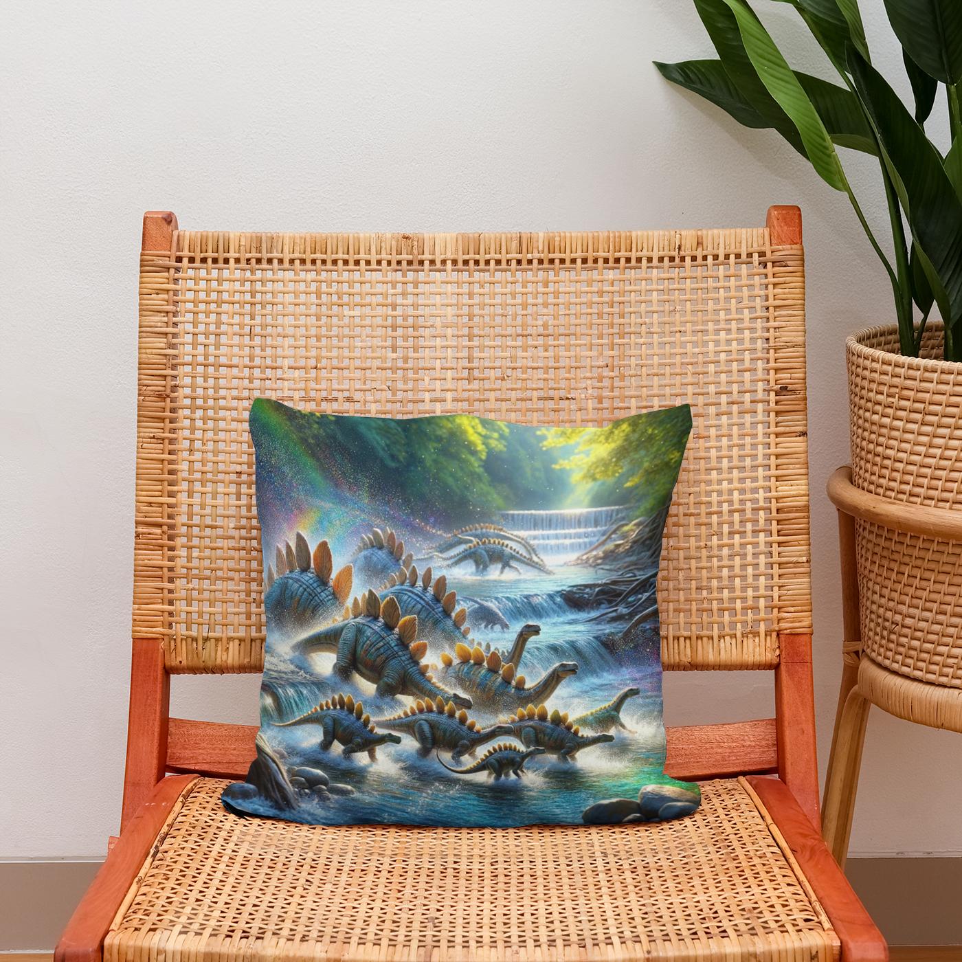 River Crossing Stegosaurus Cotton Cushion