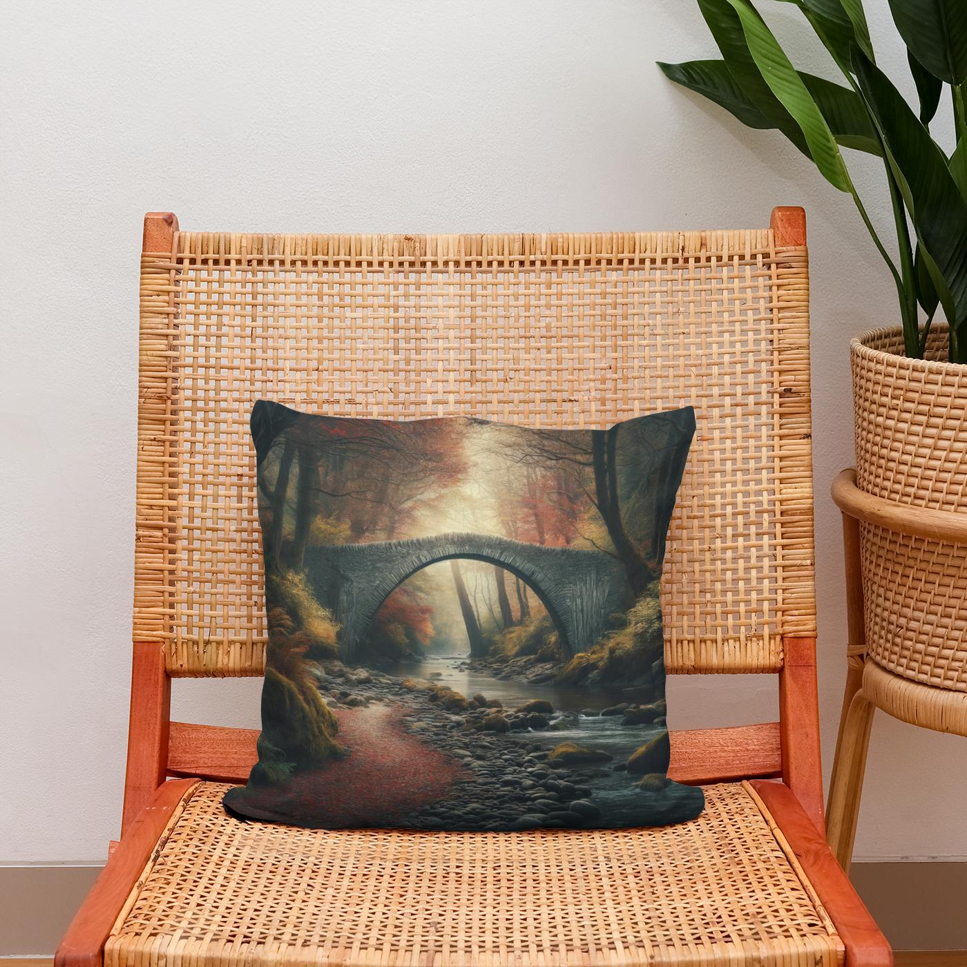Autumn Bridge Solitude Cotton Cushion