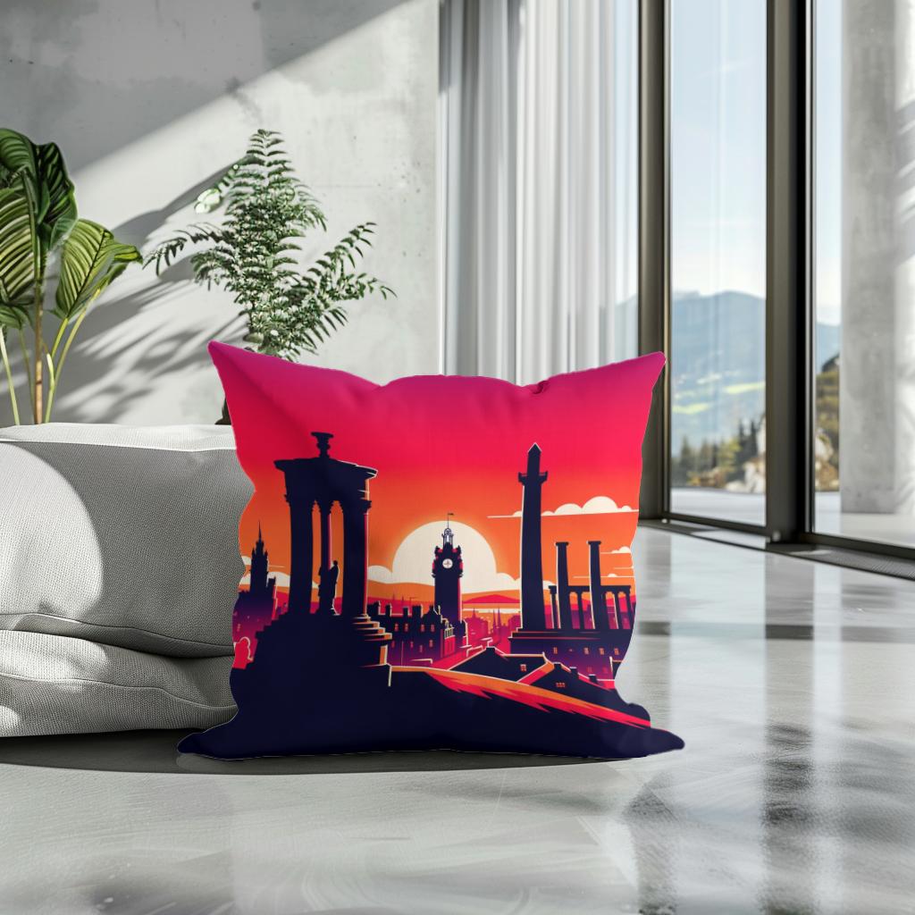 Edinburgh Calton Hill Sunset Silhouette Cotton Cushion