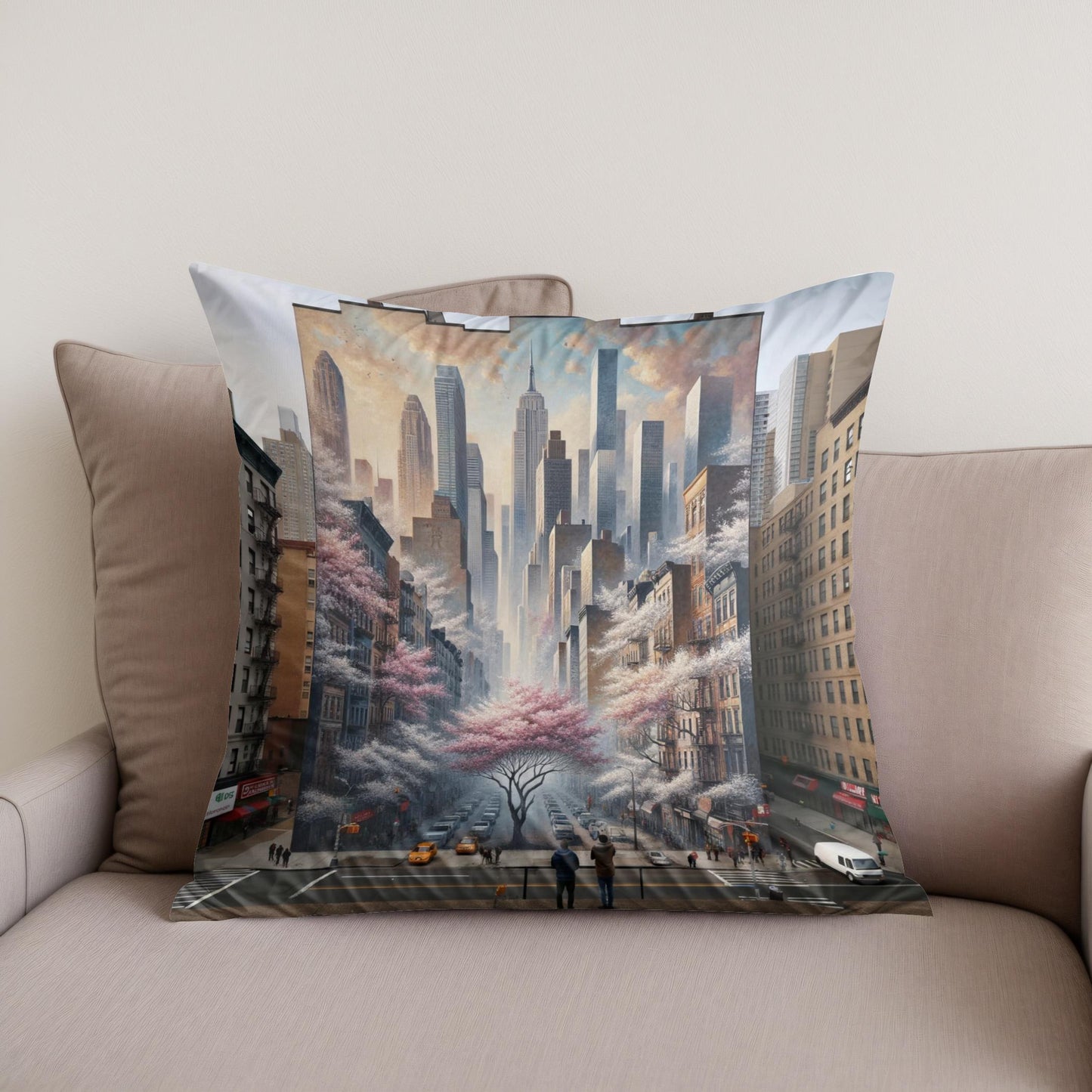 Skyline Blossoms Cotton Cushion