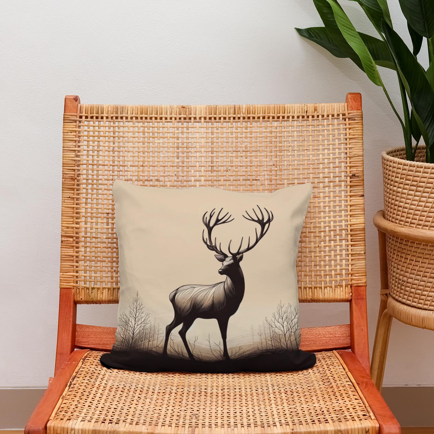 Noble Stag Silhouette Cotton Cushion