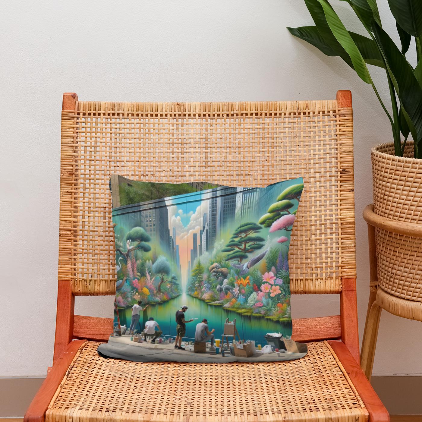 Urban Garden Mural Cotton Cushion