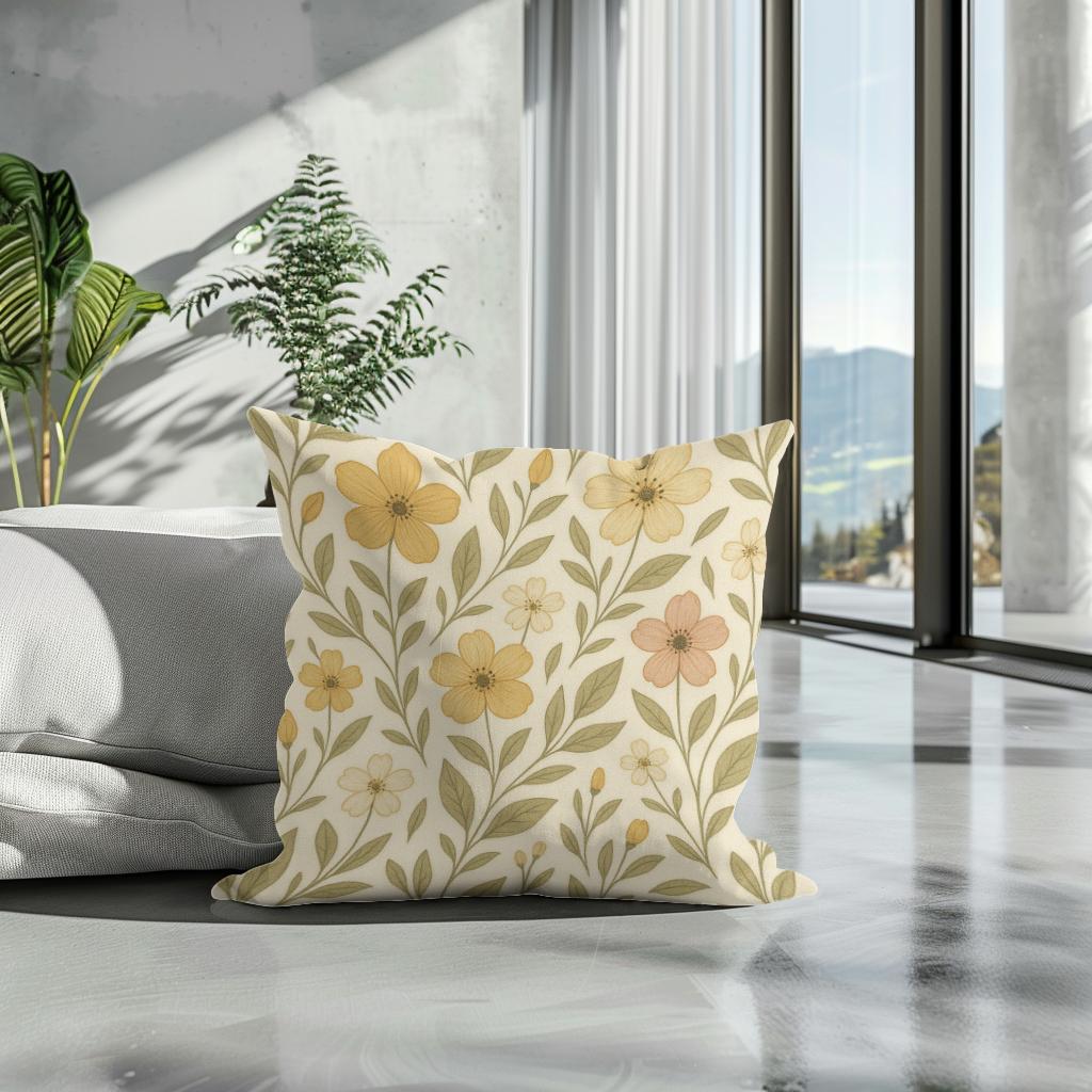 Golden Petals Cotton Cushion
