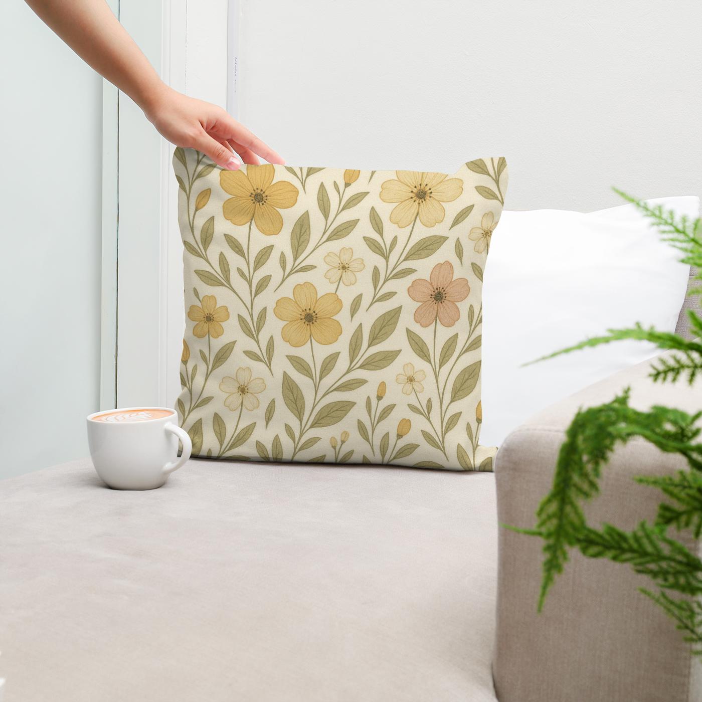 Golden Petals Cotton Cushion