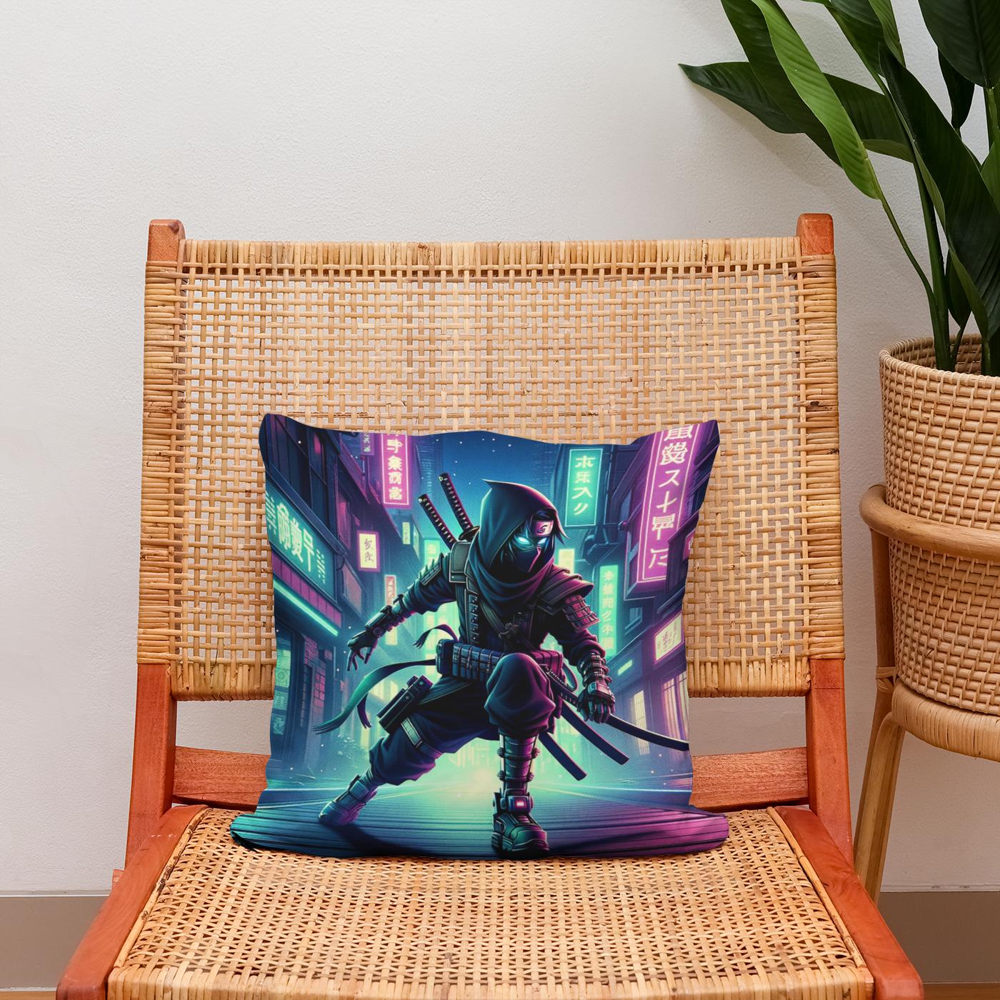 Neon Shadow Ninja Cotton Cushion