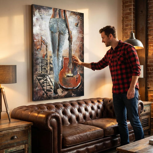 Handcrafted Woman with Guitar Back View 3D Metal Wall Art Home Decor Living Room Wall Decor