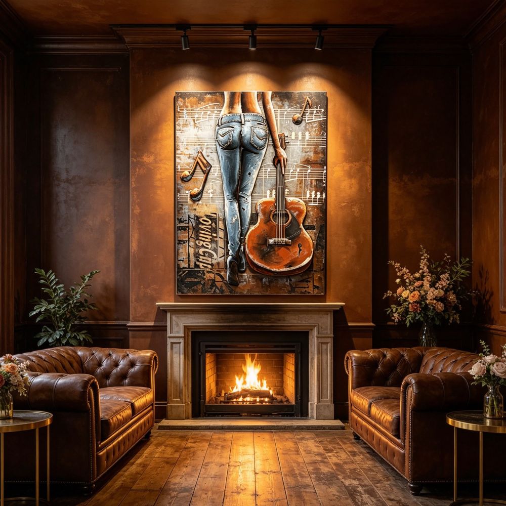 Handcrafted Woman with Guitar Back View 3D Metal Wall Art Home Decor Living Room Wall Decor