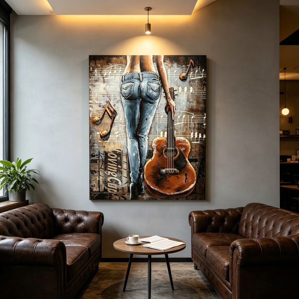 Handcrafted Woman with Guitar Back View 3D Metal Wall Art Home Decor Living Room Wall Decor