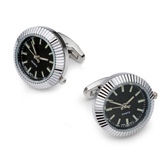 Working Watch Cufflinks In Silver and Black