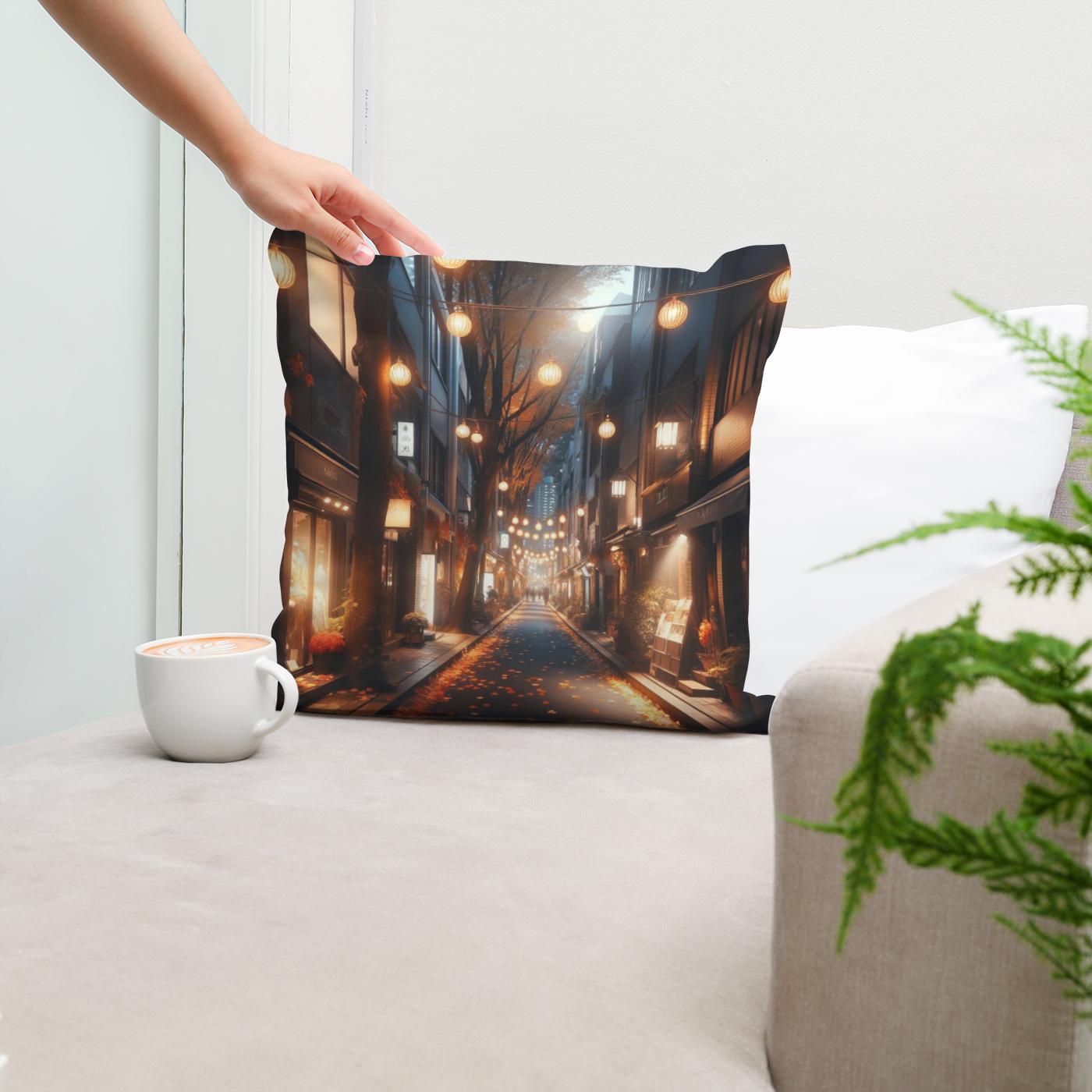 Autumn Alley at Night Cotton Cushion
