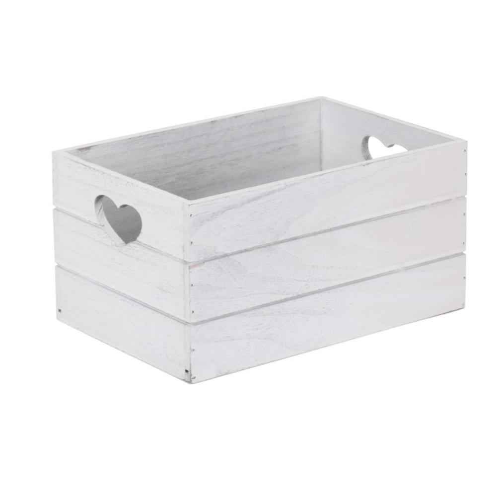 Small Vintage White Wash Heart Cut-Out Crate