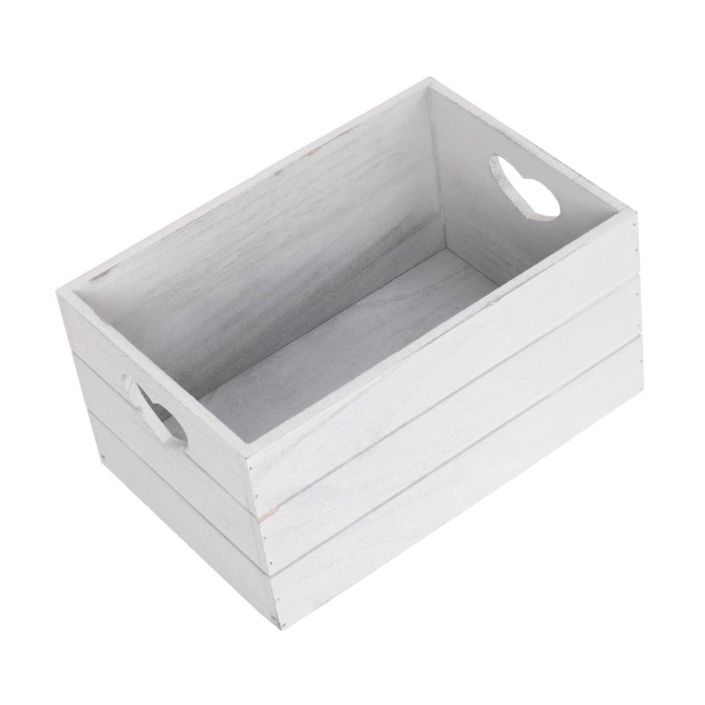 Small Vintage White Wash Heart Cut-Out Crate