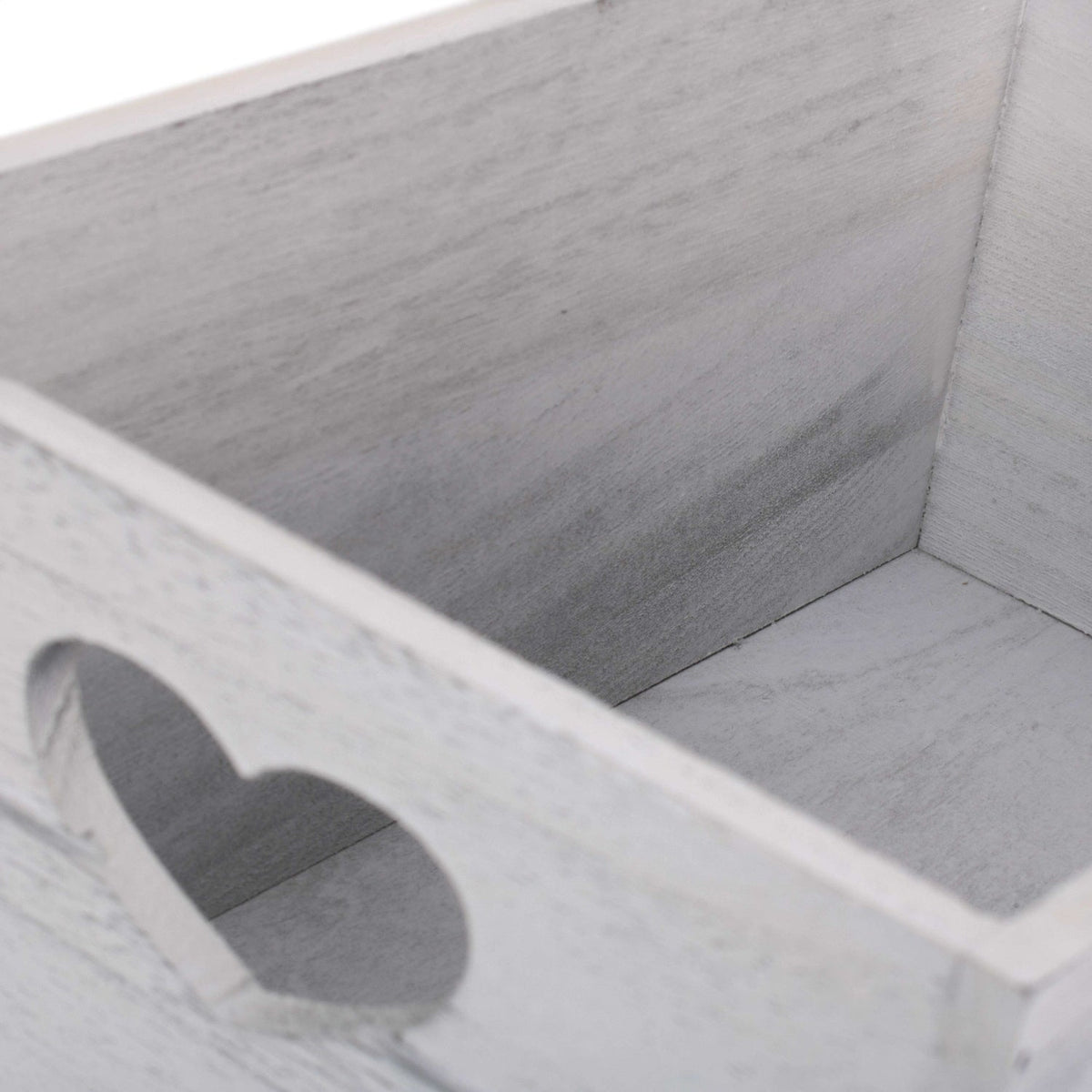 Small Vintage White Wash Heart Cut-Out Crate