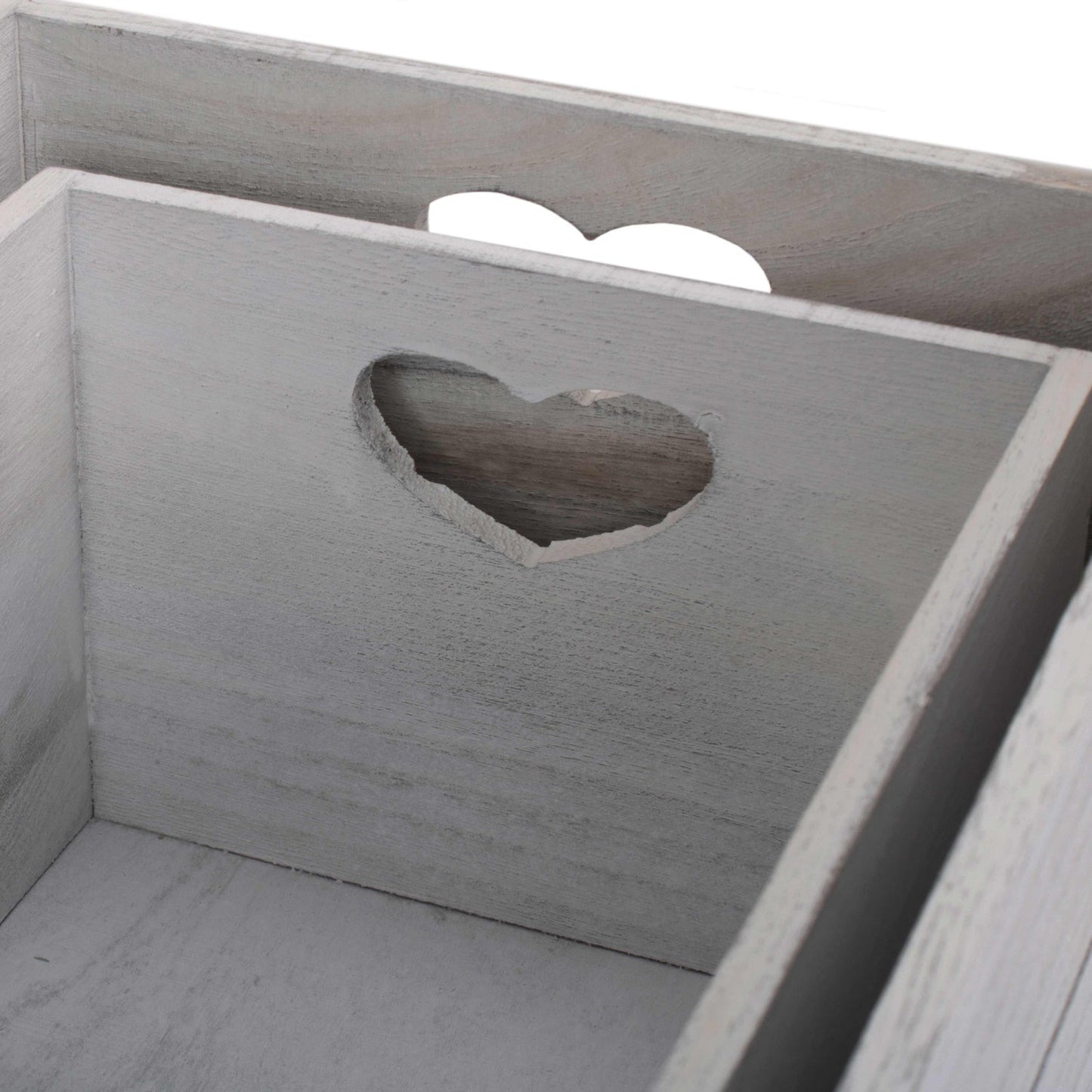 Vintage White Wash Heart Cut-Out Crate Set 2