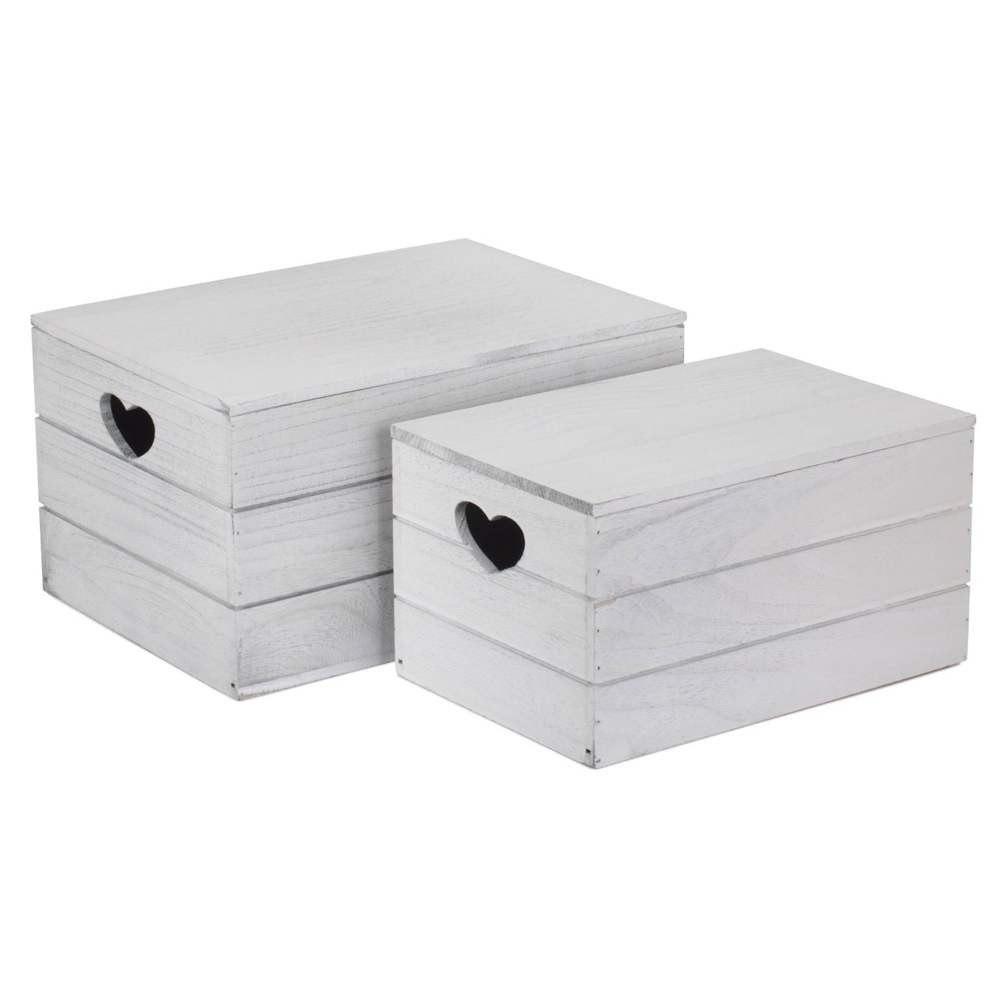 Vintage White Wash Heart Cut-Out Box with Lid Set 2