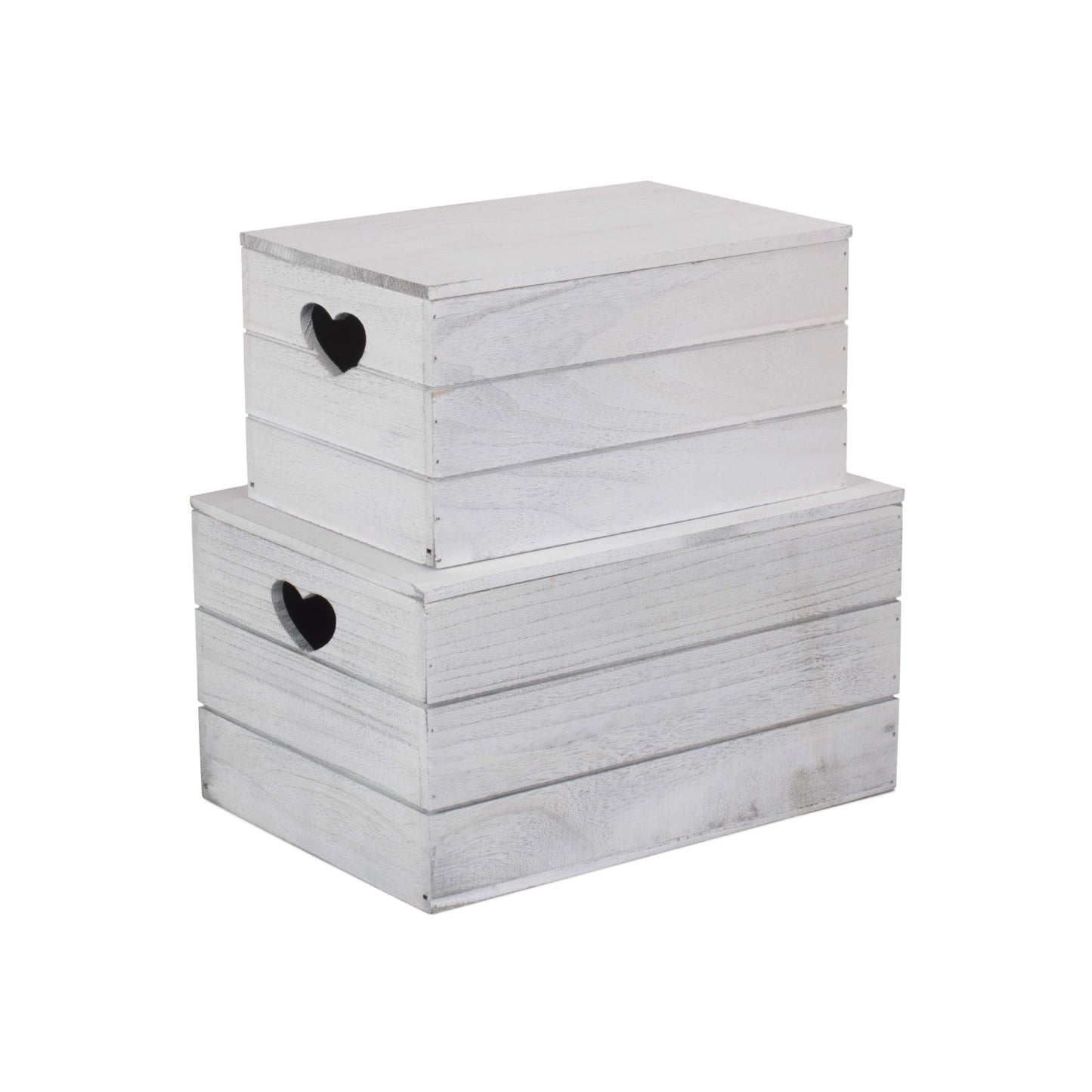 Vintage White Wash Heart Cut-Out Box with Lid Set 2