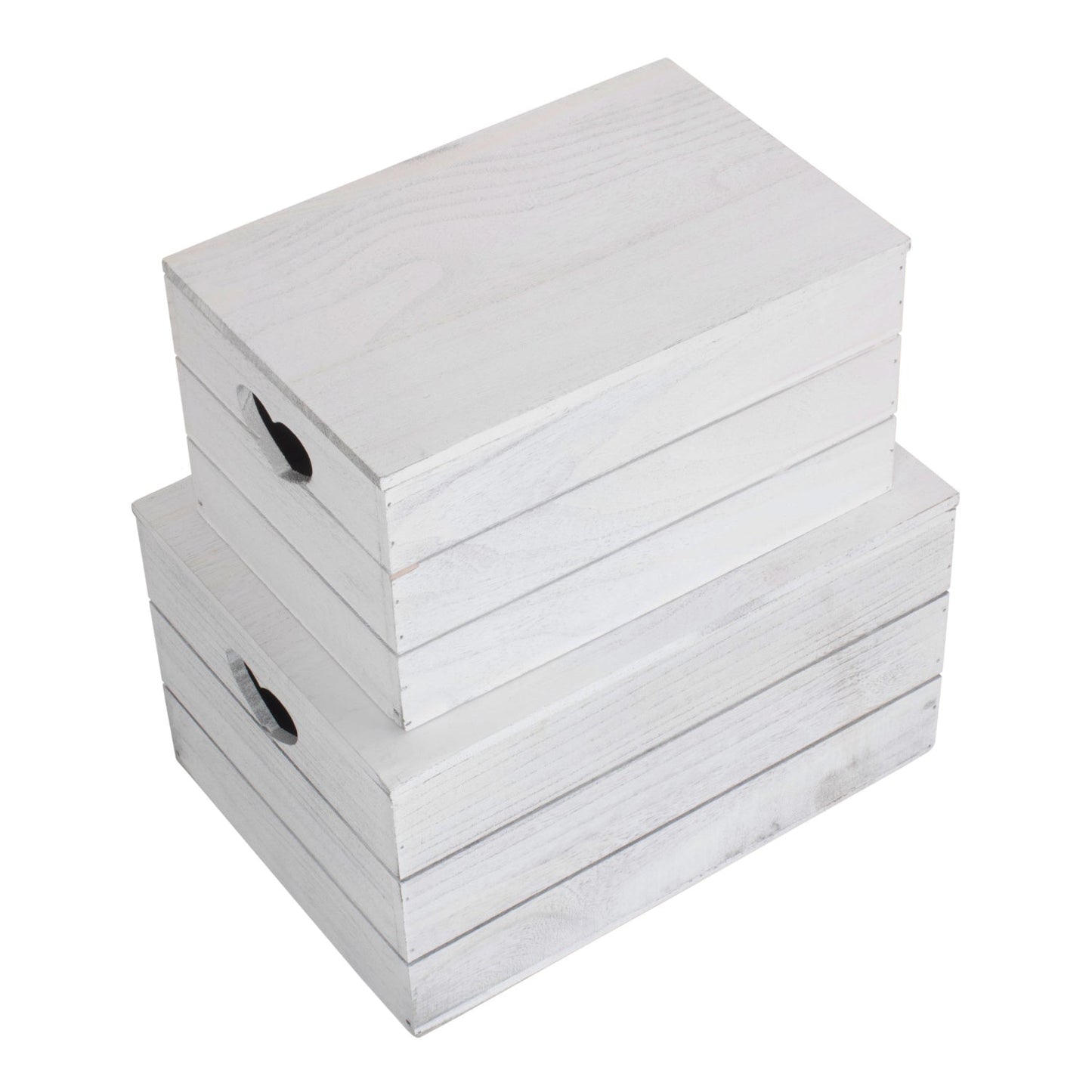 Vintage White Wash Heart Cut-Out Box with Lid Set 2