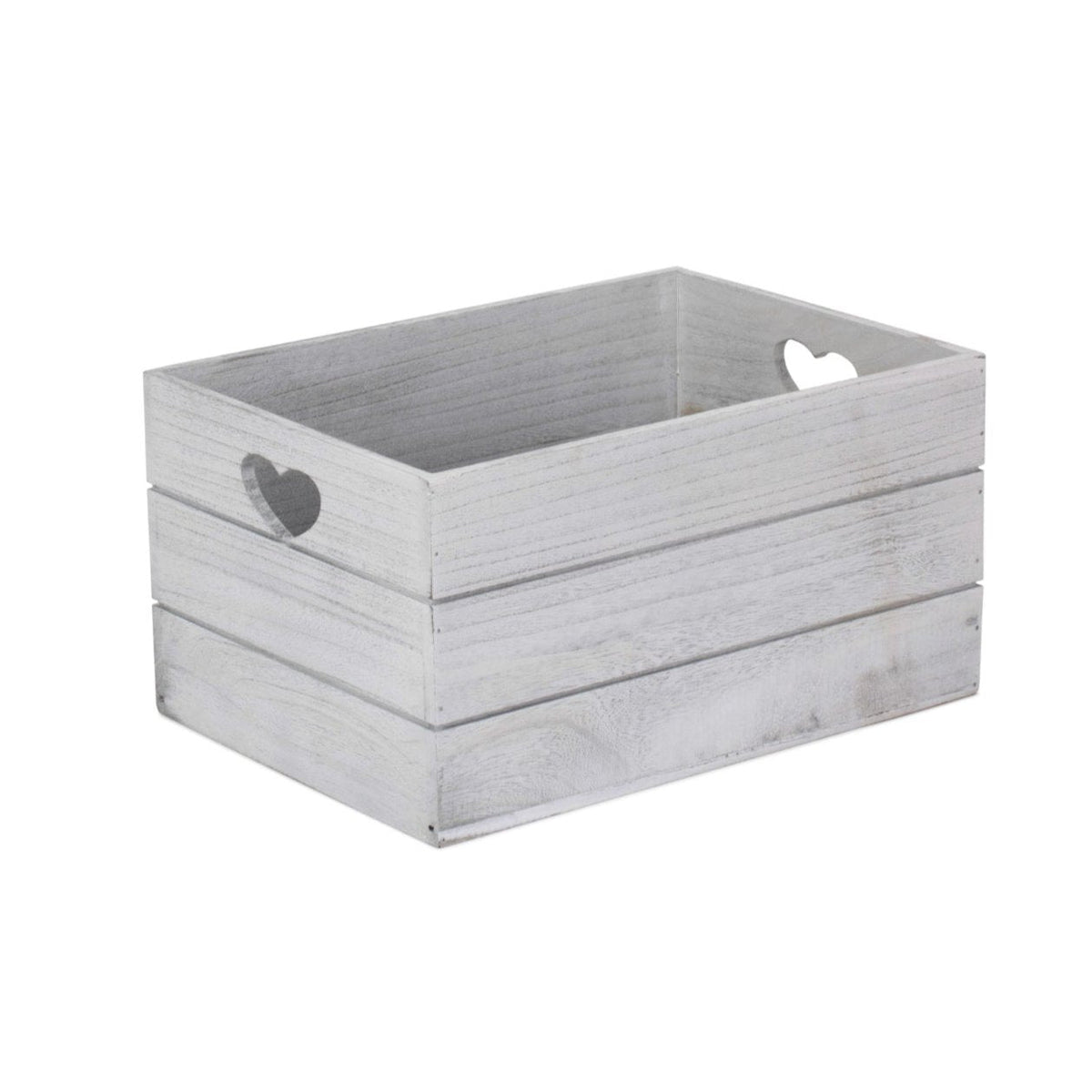 Large Vintage White Wash Heart Cut-Out Crate