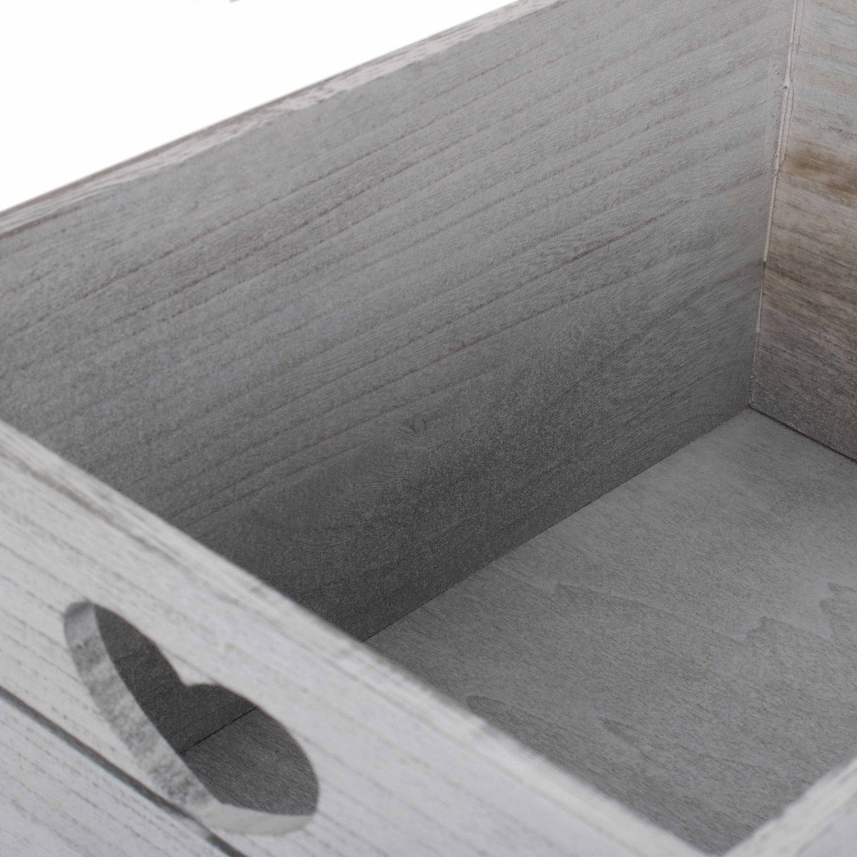 Large Vintage White Wash Heart Cut-Out Crate