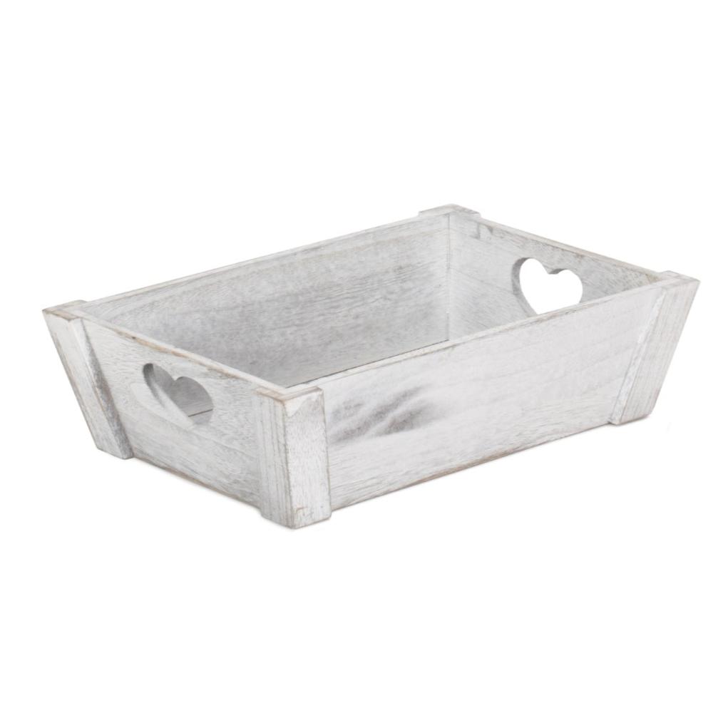 Small Vintage White Wash Heart Cut-Out Tray