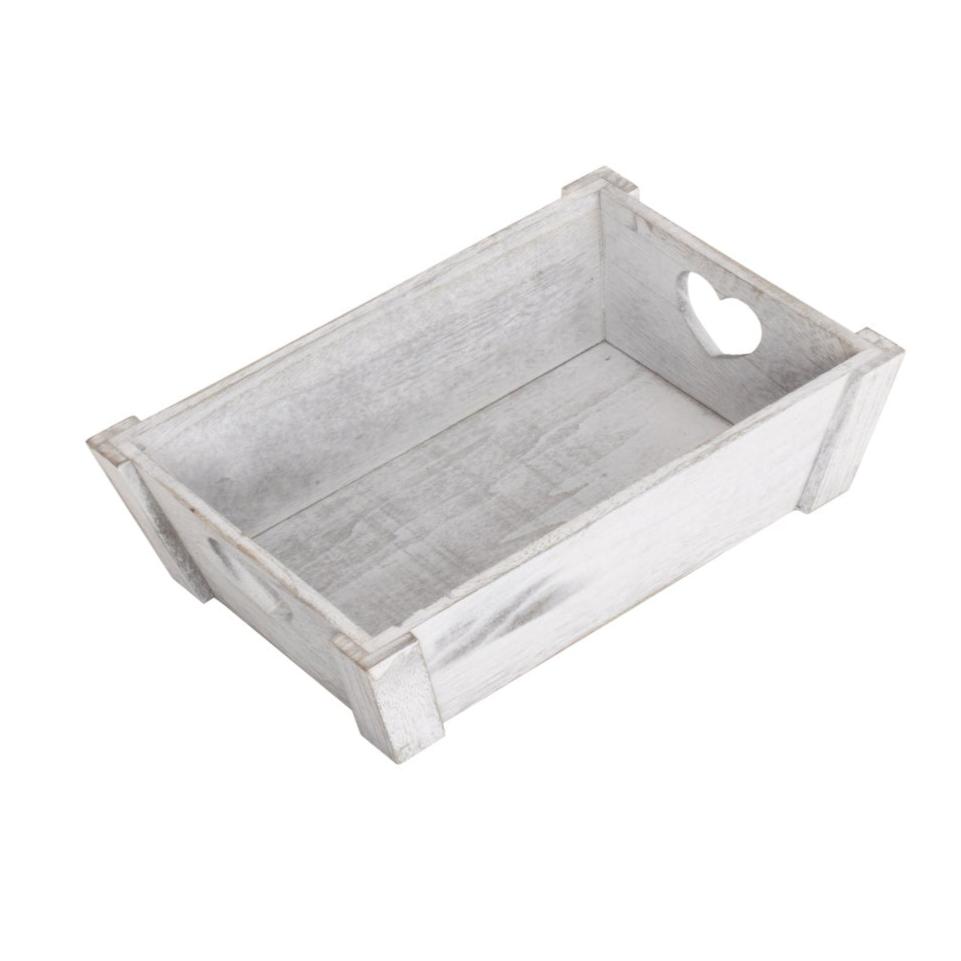 Small Vintage White Wash Heart Cut-Out Tray