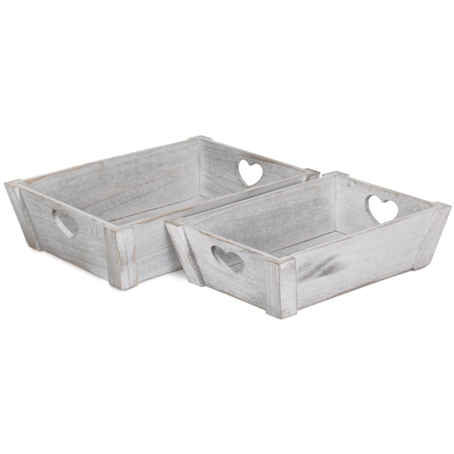 Vintage White Wash Heart Cut-Out Tray Set 2