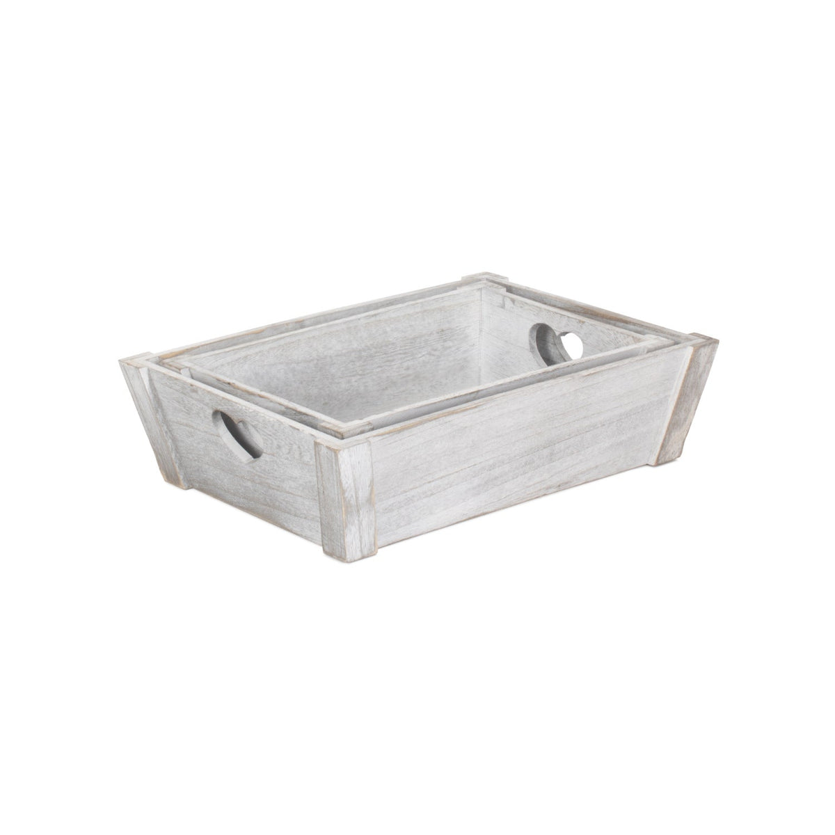 Vintage White Wash Heart Cut-Out Tray Set 2