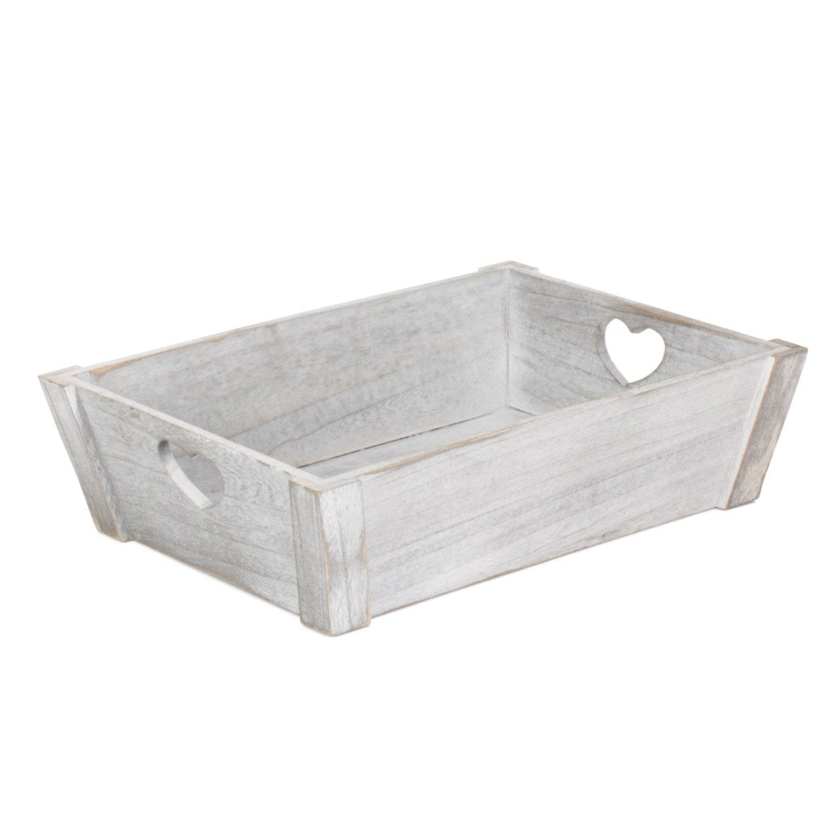 Large Vintage White Wash Heart Cut-Out Tray