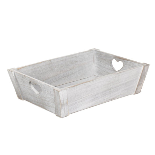 Large Vintage White Wash Heart Cut-Out Tray