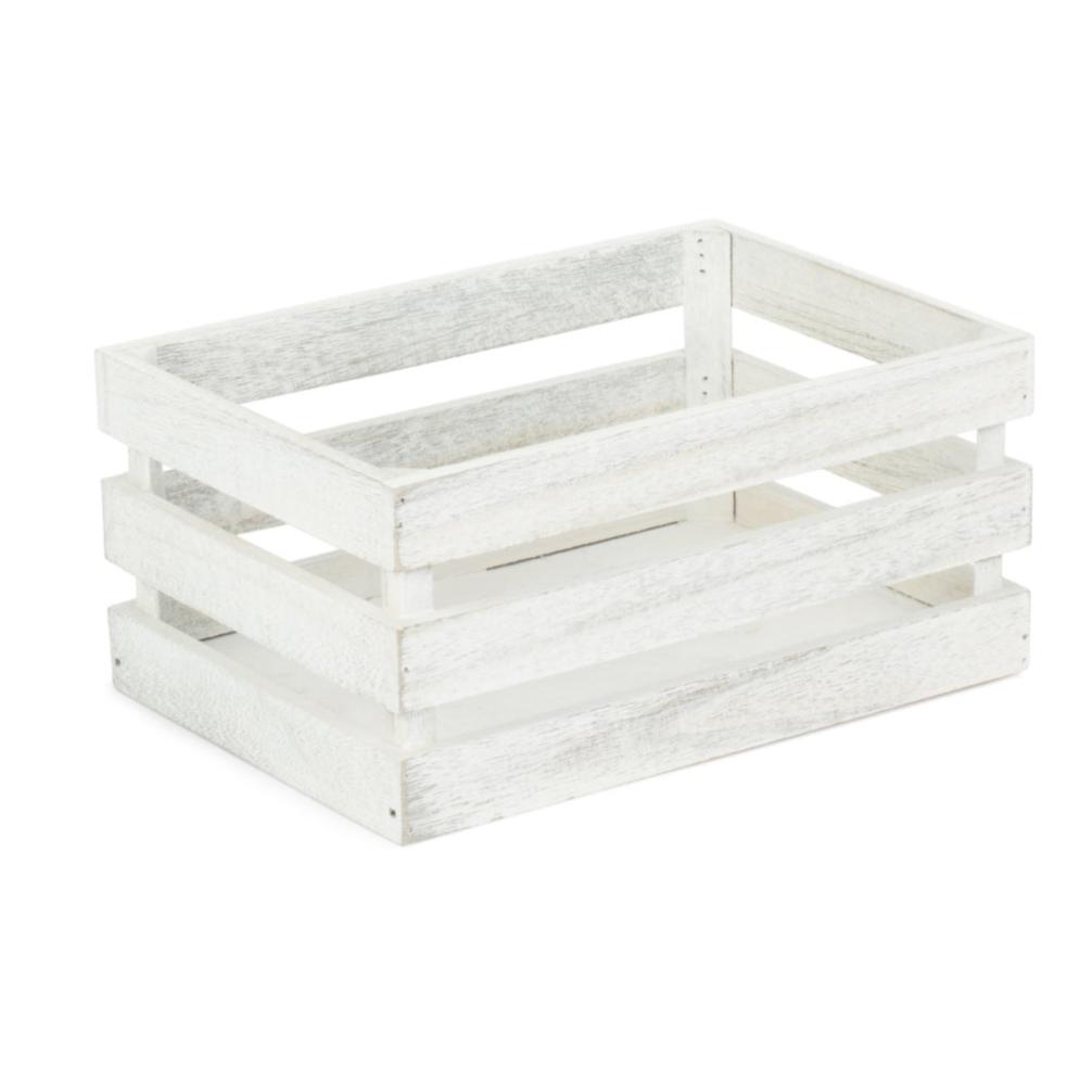 Small Vintage White Wash Slatted Wooden Crate