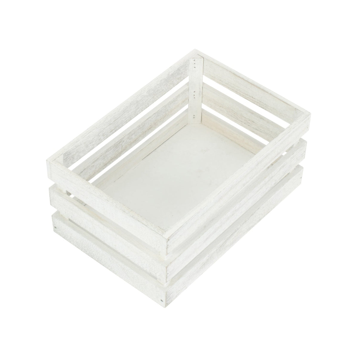 Small Vintage White Wash Slatted Wooden Crate