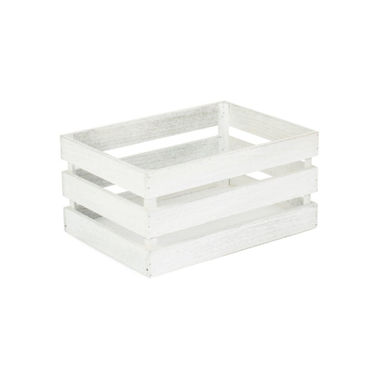 Medium Vintage White Wash Slatted Wooden Crate