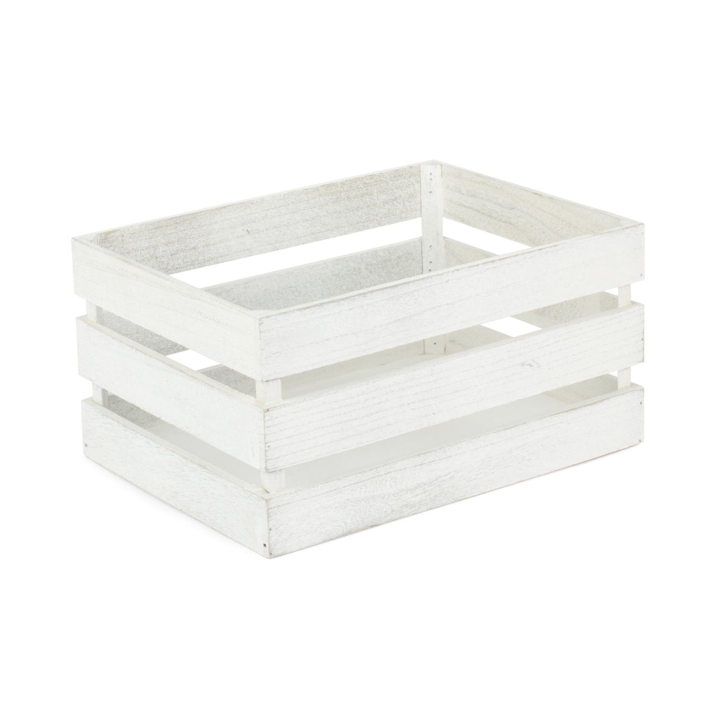 Large Vintage White Wash Slatted Wooden Crate