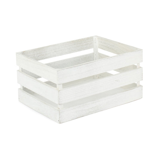 Large Vintage White Wash Slatted Wooden Crate