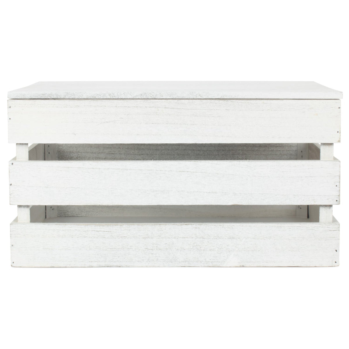 Large Vintage White Wash Slatted Wooden Box with Lid