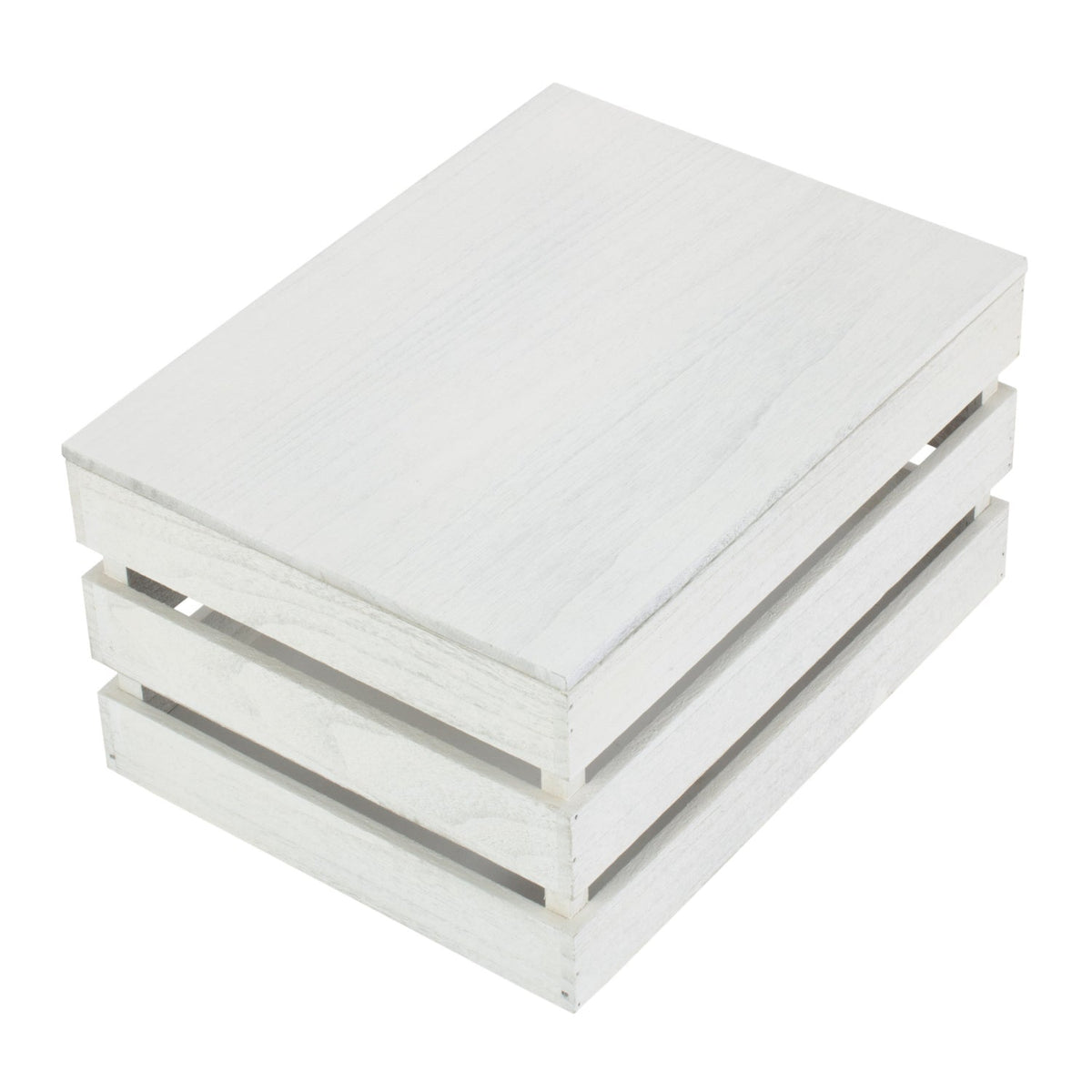 Large Vintage White Wash Slatted Wooden Box with Lid
