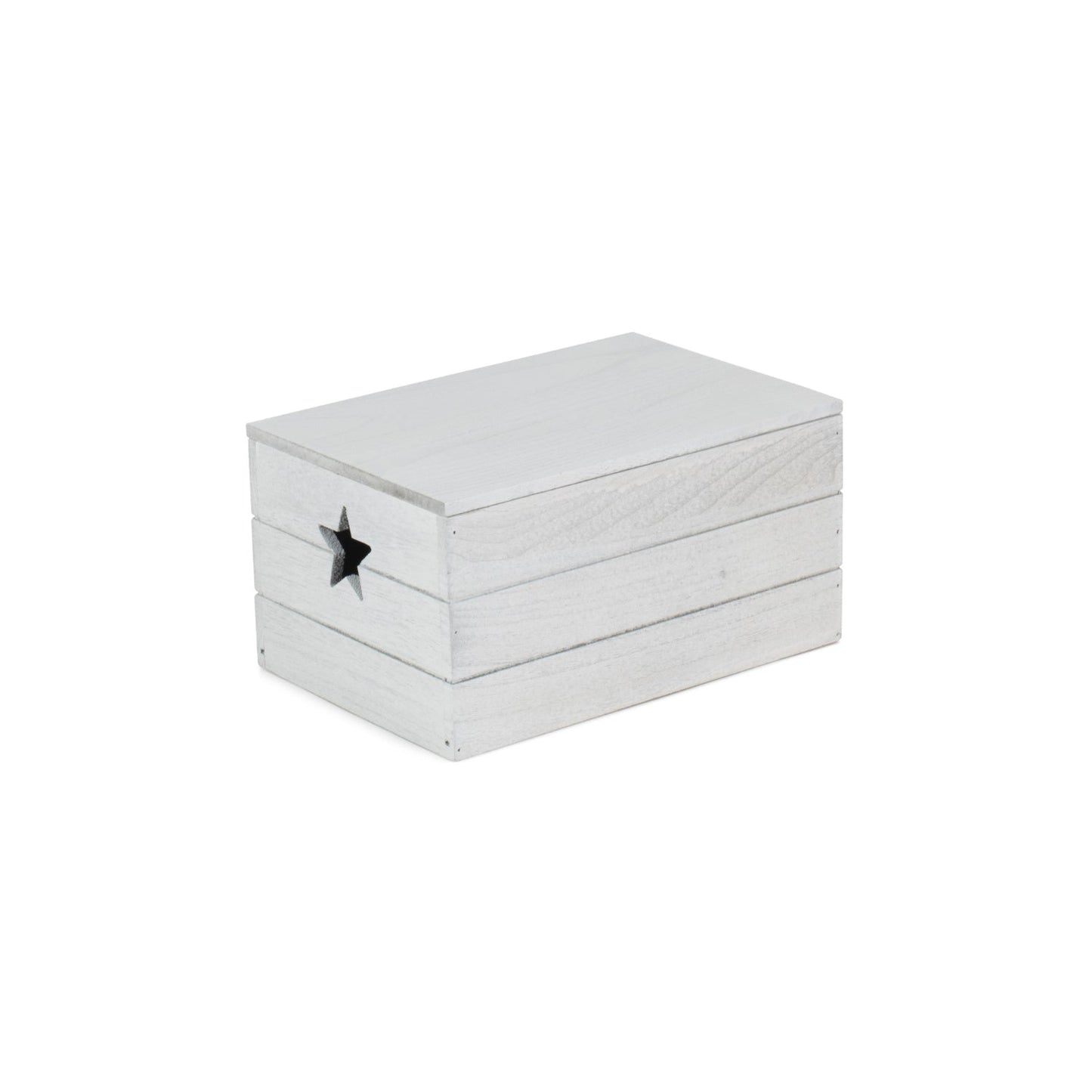 Small Vintage White Wash Star Cut-Out Box with Lid